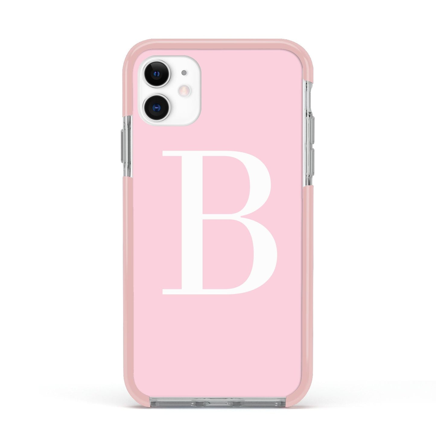 Personalised Pink White Initial Apple iPhone 11 in White with Pink Impact Case