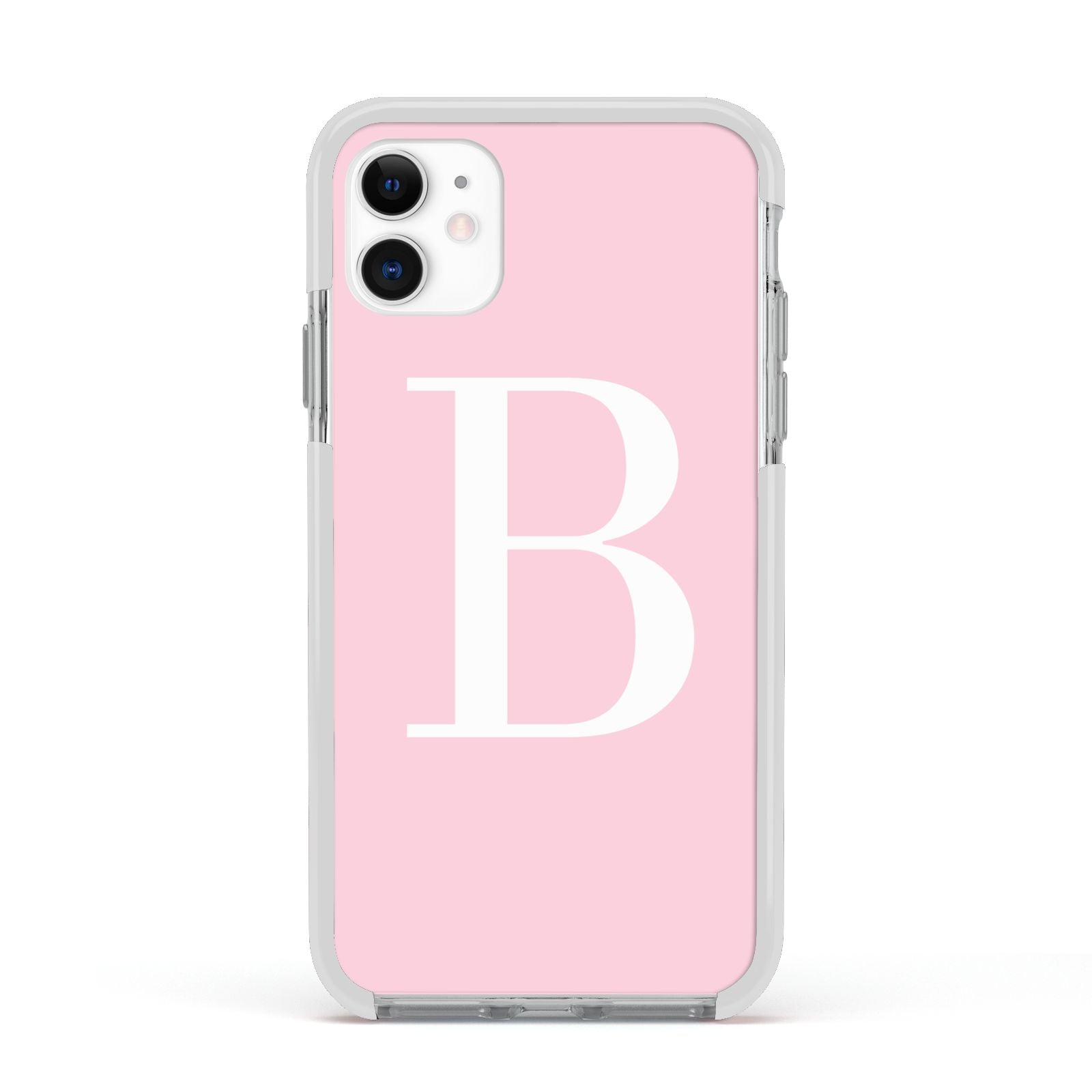 Personalised Pink White Initial Apple iPhone 11 in White with White Impact Case