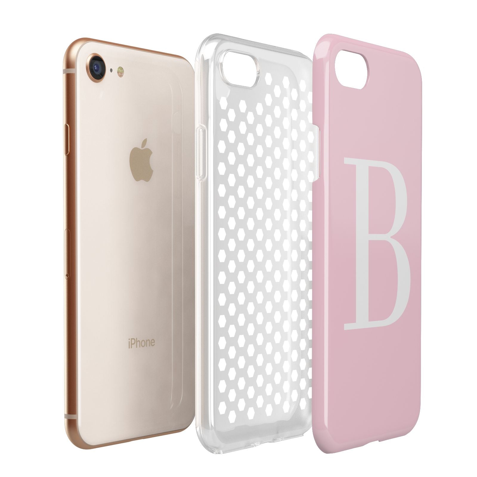 Personalised Pink White Initial Apple iPhone 7 8 3D Tough Case Expanded View