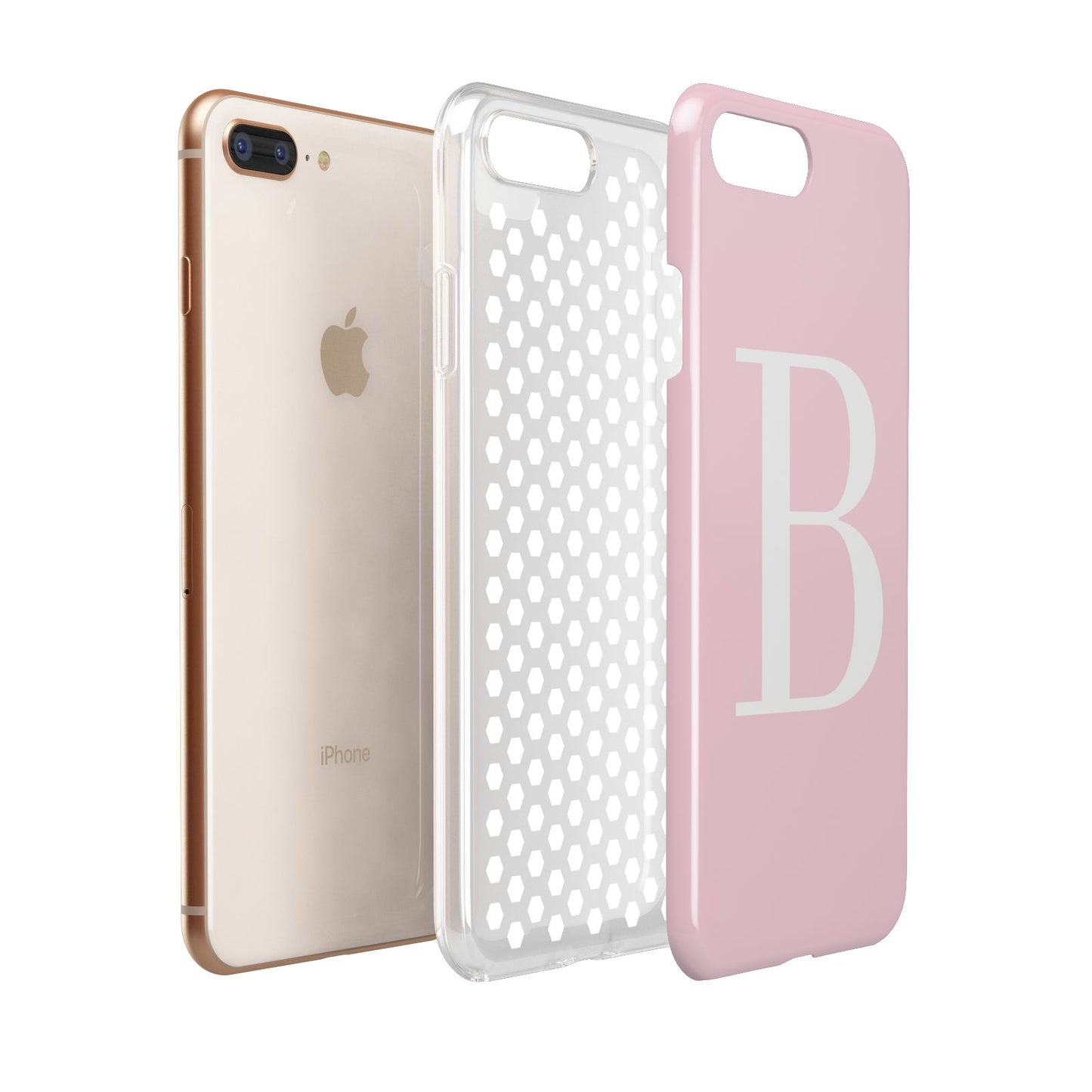 Personalised Pink White Initial Apple iPhone 7 8 Plus 3D Tough Case Expanded View