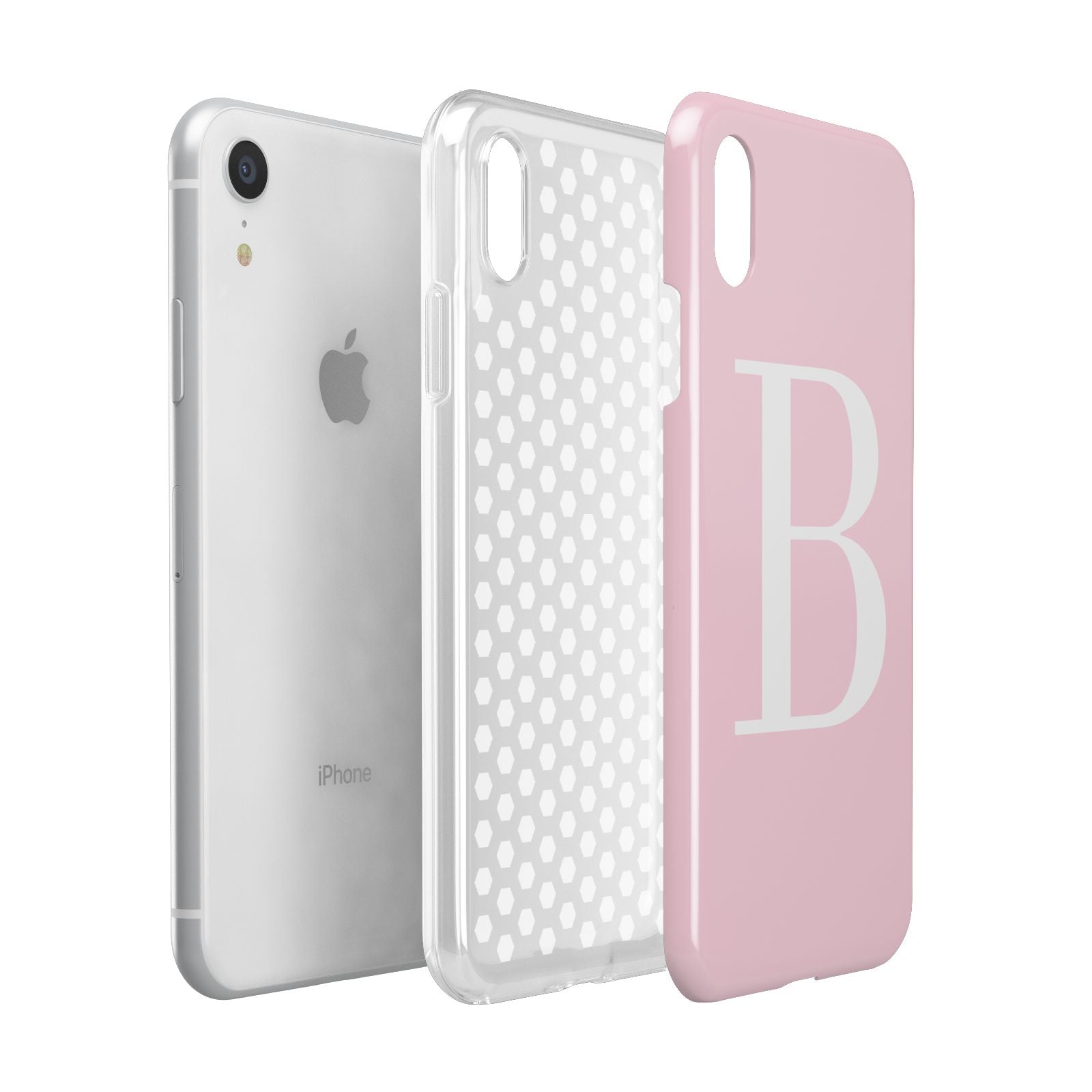 Personalised Pink White Initial Apple iPhone XR White 3D Tough Case Expanded view