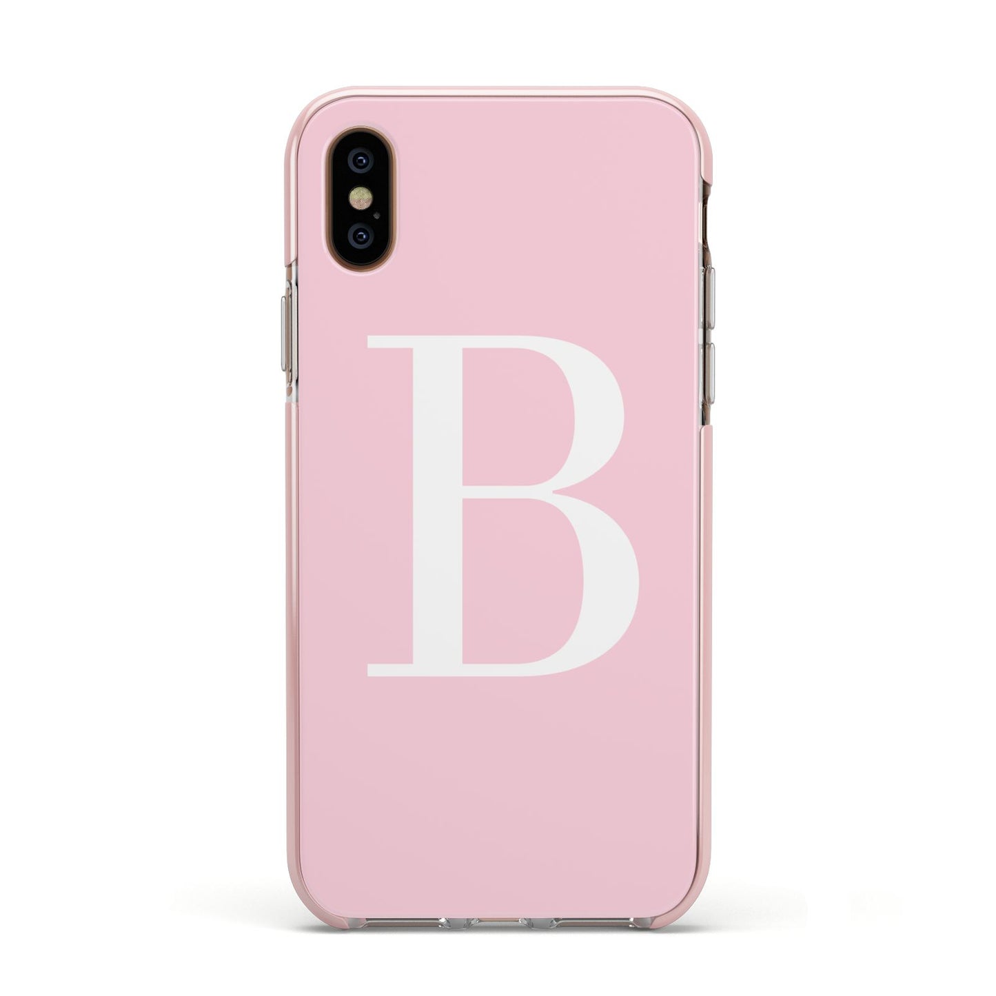 Personalised Pink White Initial Apple iPhone Xs Impact Case Pink Edge on Gold Phone