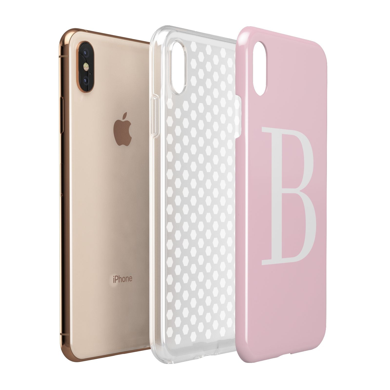 Personalised Pink White Initial Apple iPhone Xs Max 3D Tough Case Expanded View