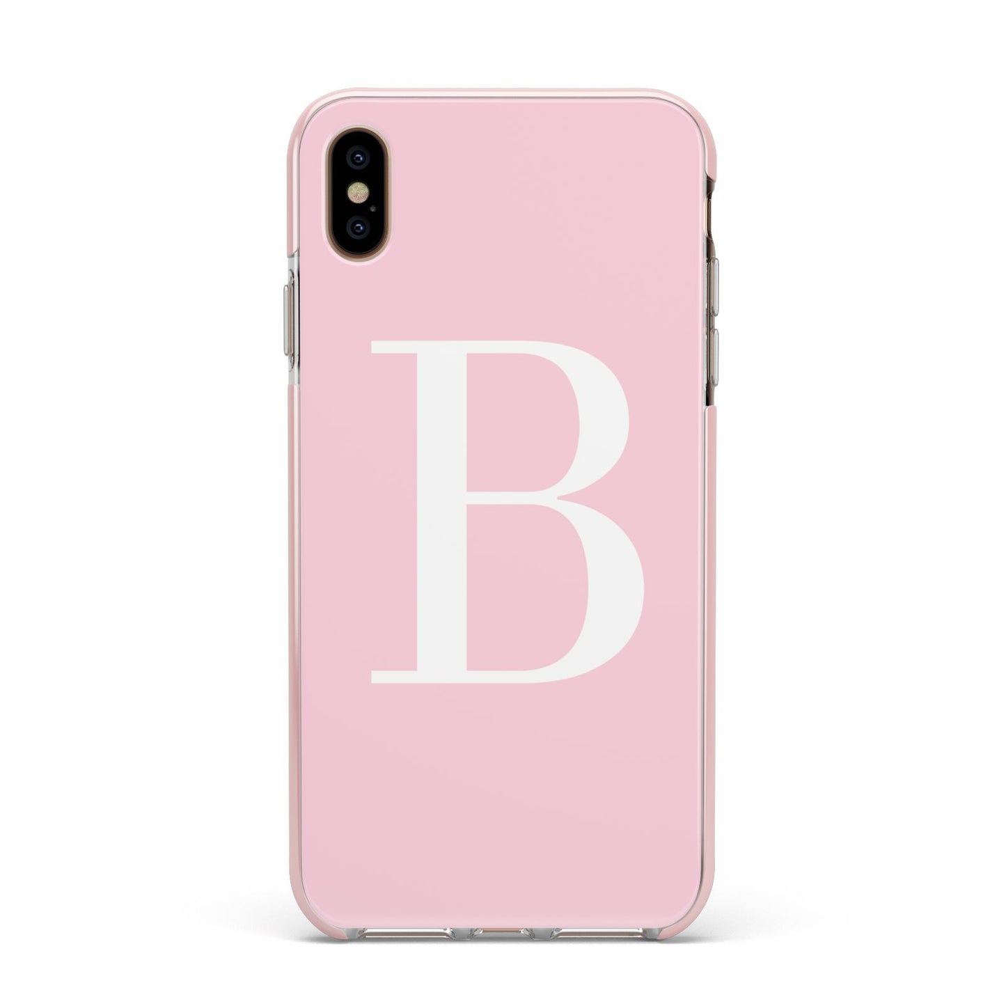 Personalised Pink White Initial Apple iPhone Xs Max Impact Case Pink Edge on Gold Phone