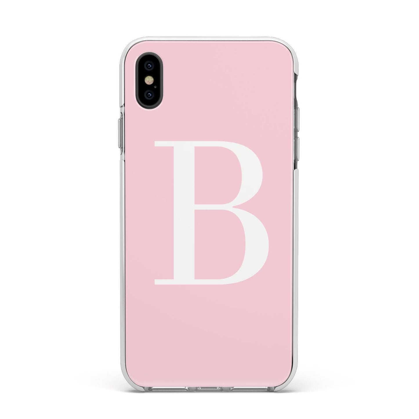 Personalised Pink White Initial Apple iPhone Xs Max Impact Case White Edge on Black Phone