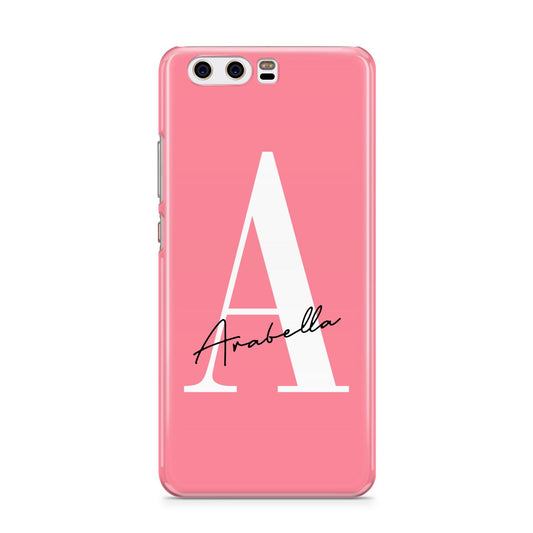 Personalised Pink White Initial Huawei P10 Phone Case