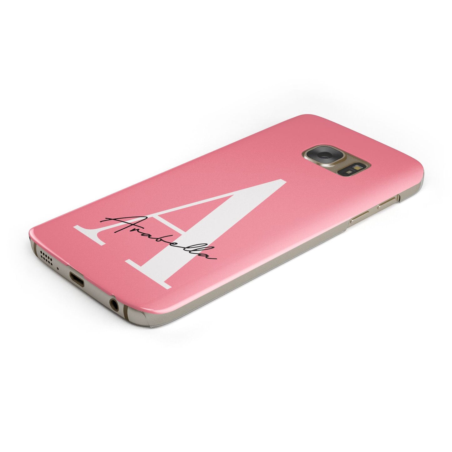 Personalised Pink White Initial Protective Samsung Galaxy Case Angled Image