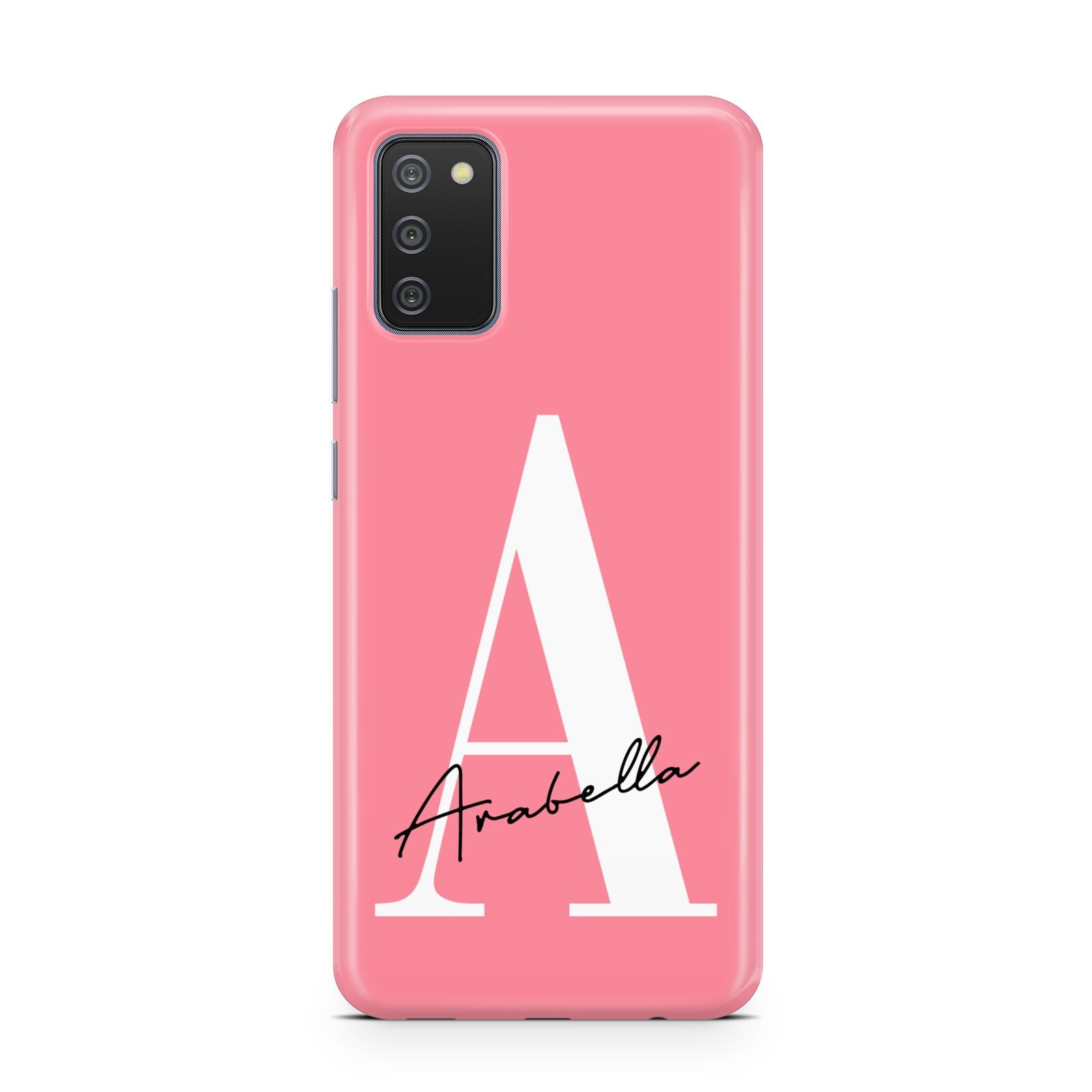 Personalised Pink White Initial Samsung A02s Case