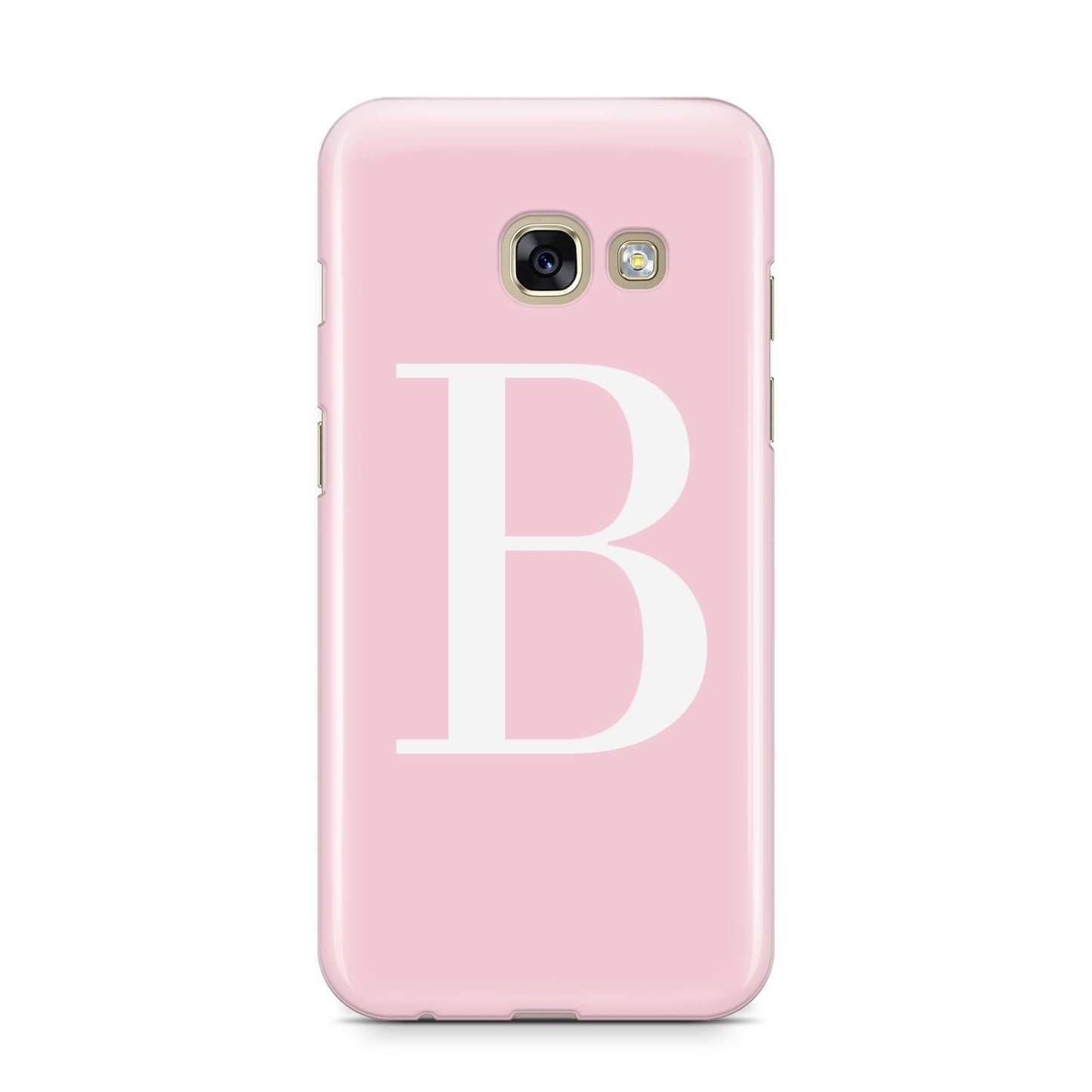 Personalised Pink White Initial Samsung Galaxy A3 2017 Case on gold phone