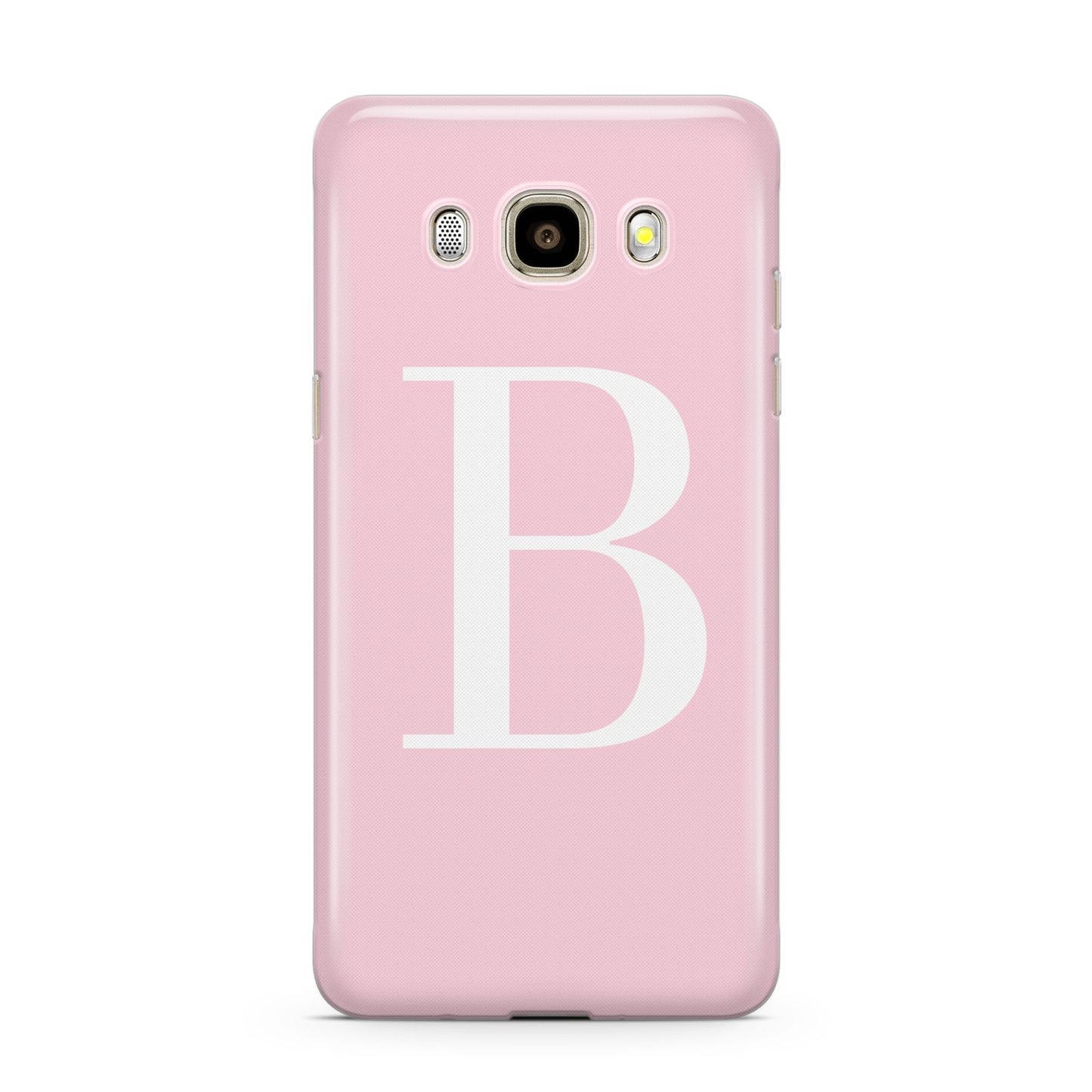 Personalised Pink White Initial Samsung Galaxy J7 2016 Case on gold phone