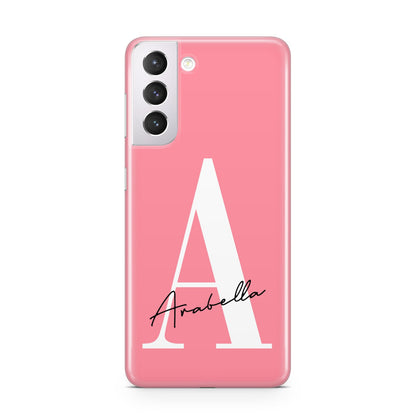 Personalised Pink White Initial Samsung S21 Case