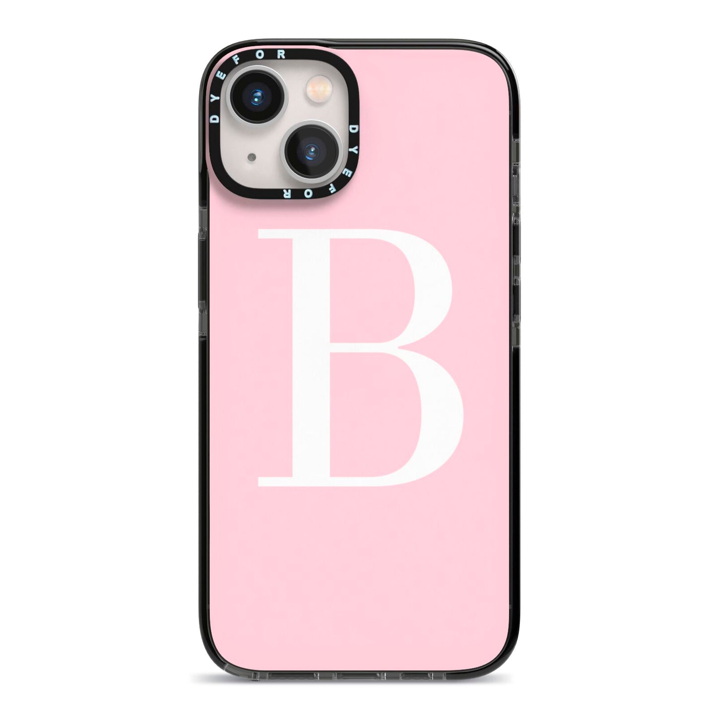 Personalised Pink White Initial iPhone 13 Black Impact Case on Silver phone