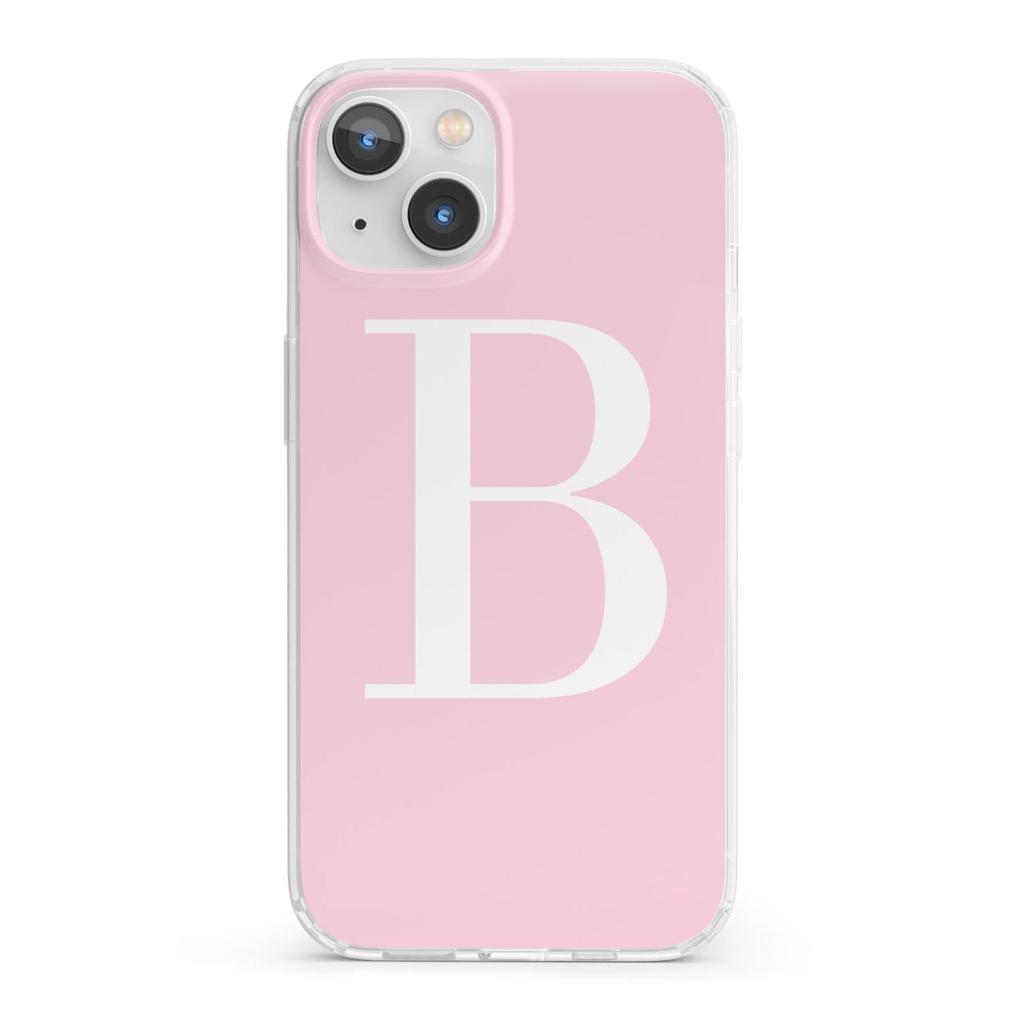 Personalised Pink White Initial iPhone 13 Clear Bumper Case