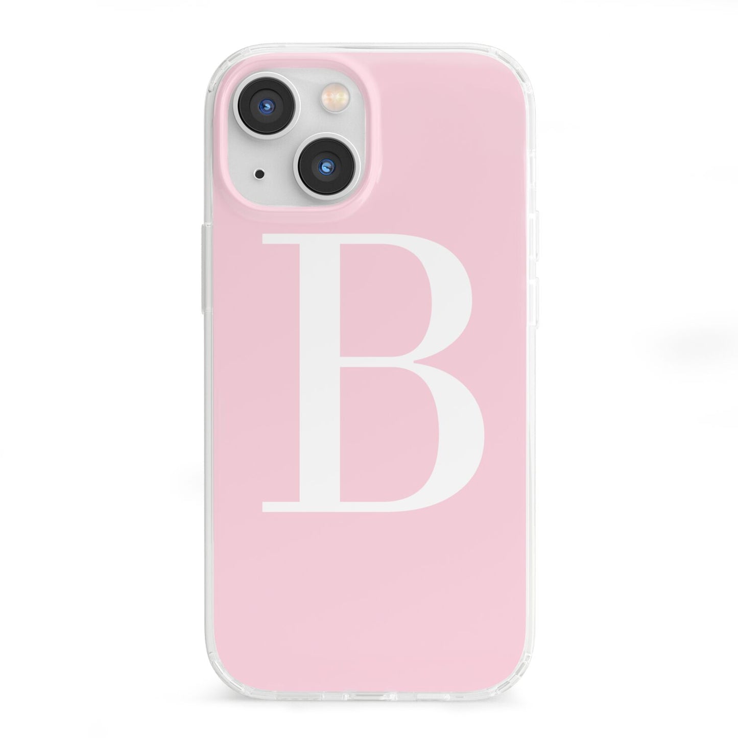 Personalised Pink White Initial iPhone 13 Mini Clear Bumper Case