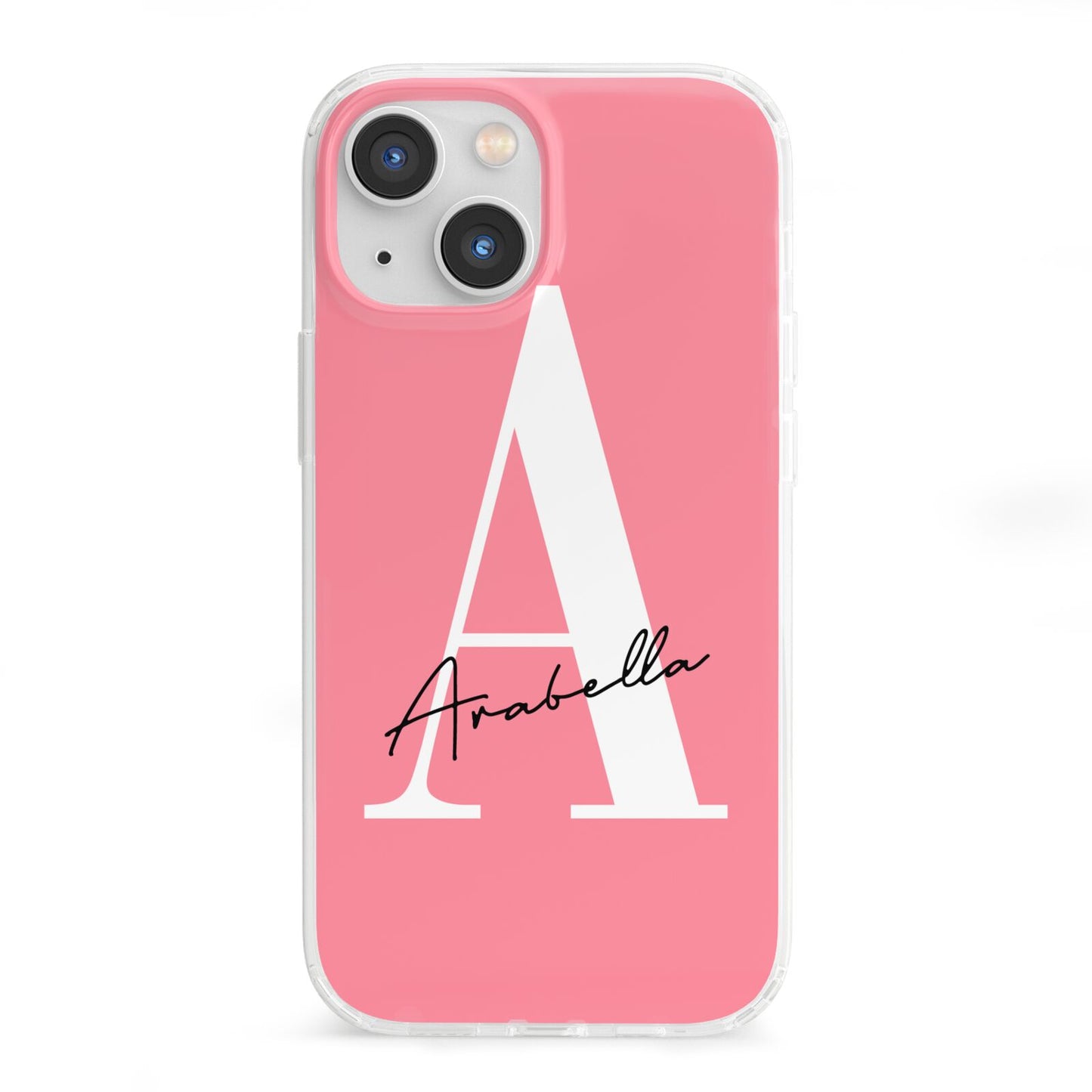 Personalised Pink White Initial iPhone 13 Mini Clear Bumper Case