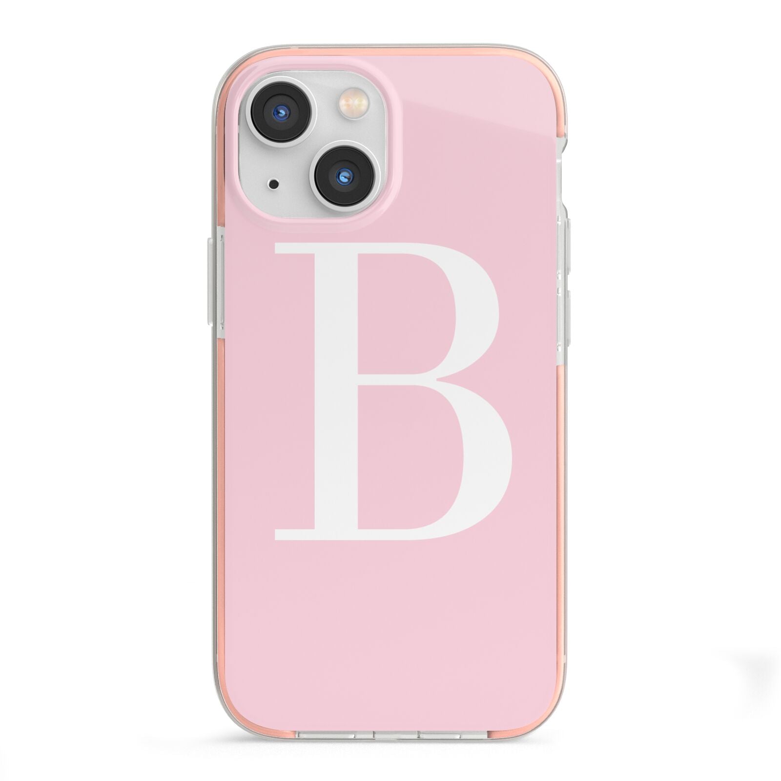 Personalised Pink White Initial iPhone 13 Mini TPU Impact Case with Pink Edges