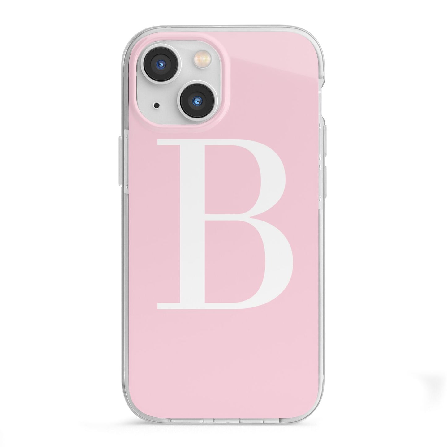 Personalised Pink White Initial iPhone 13 Mini TPU Impact Case with White Edges