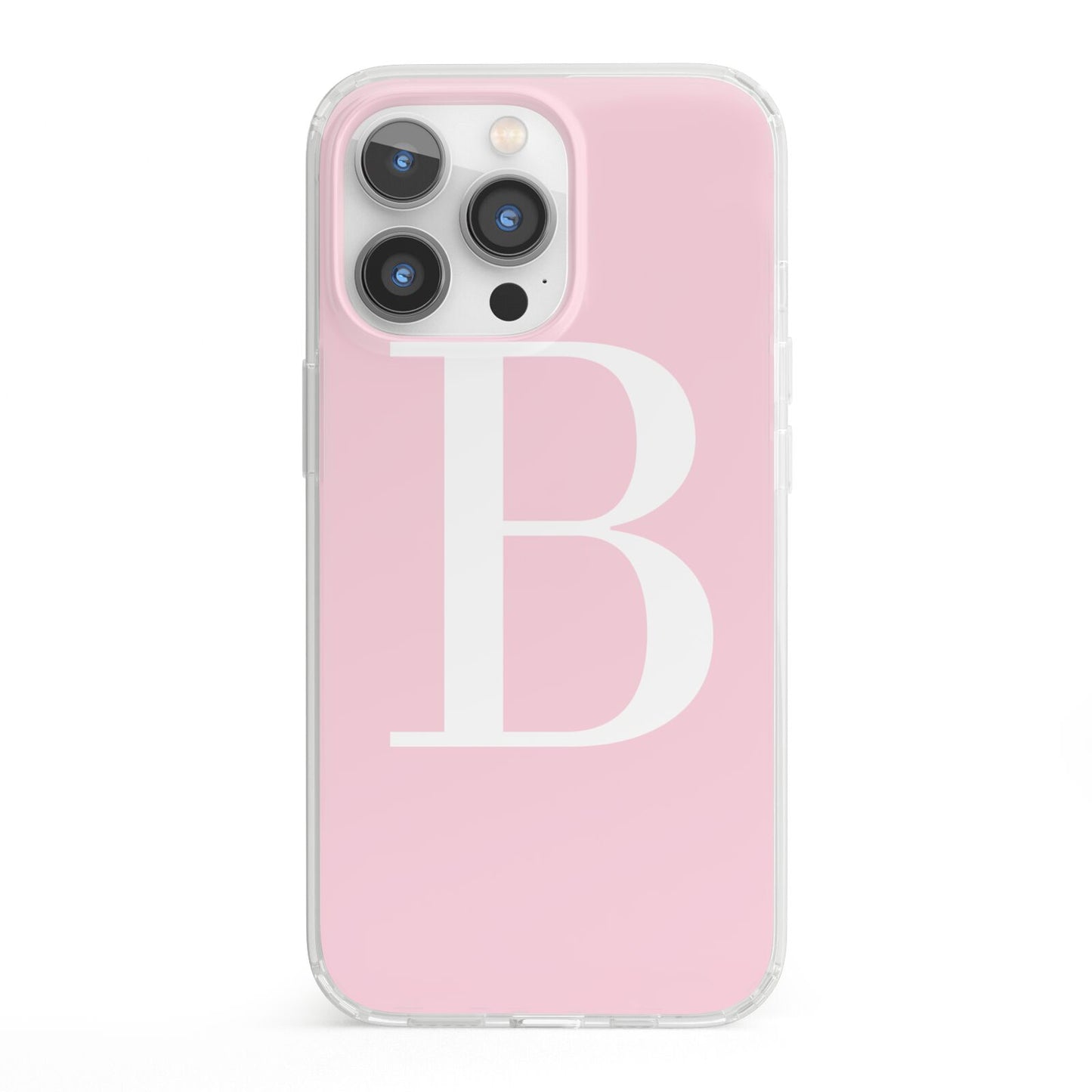 Personalised Pink White Initial iPhone 13 Pro Clear Bumper Case