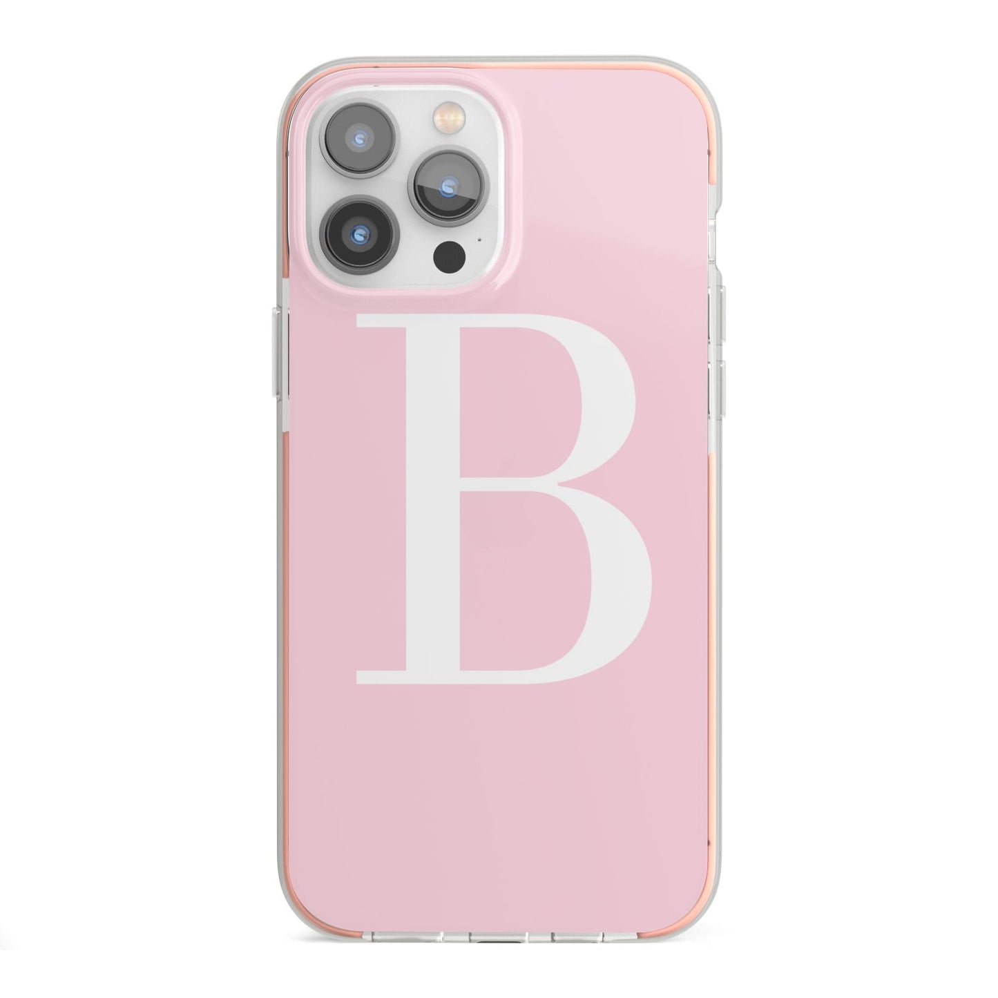 Personalised Pink White Initial iPhone 13 Pro Max TPU Impact Case with Pink Edges