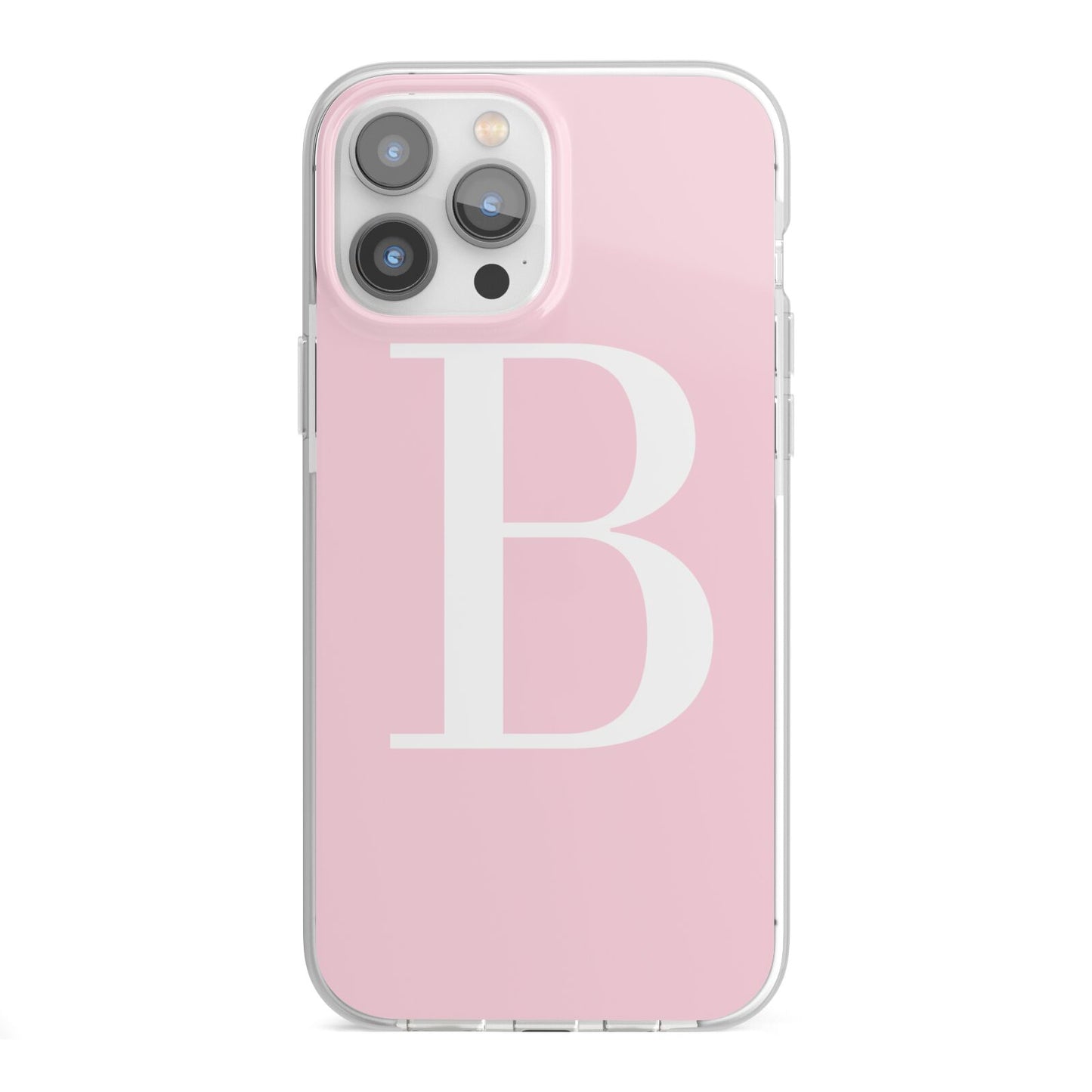 Personalised Pink White Initial iPhone 13 Pro Max TPU Impact Case with White Edges