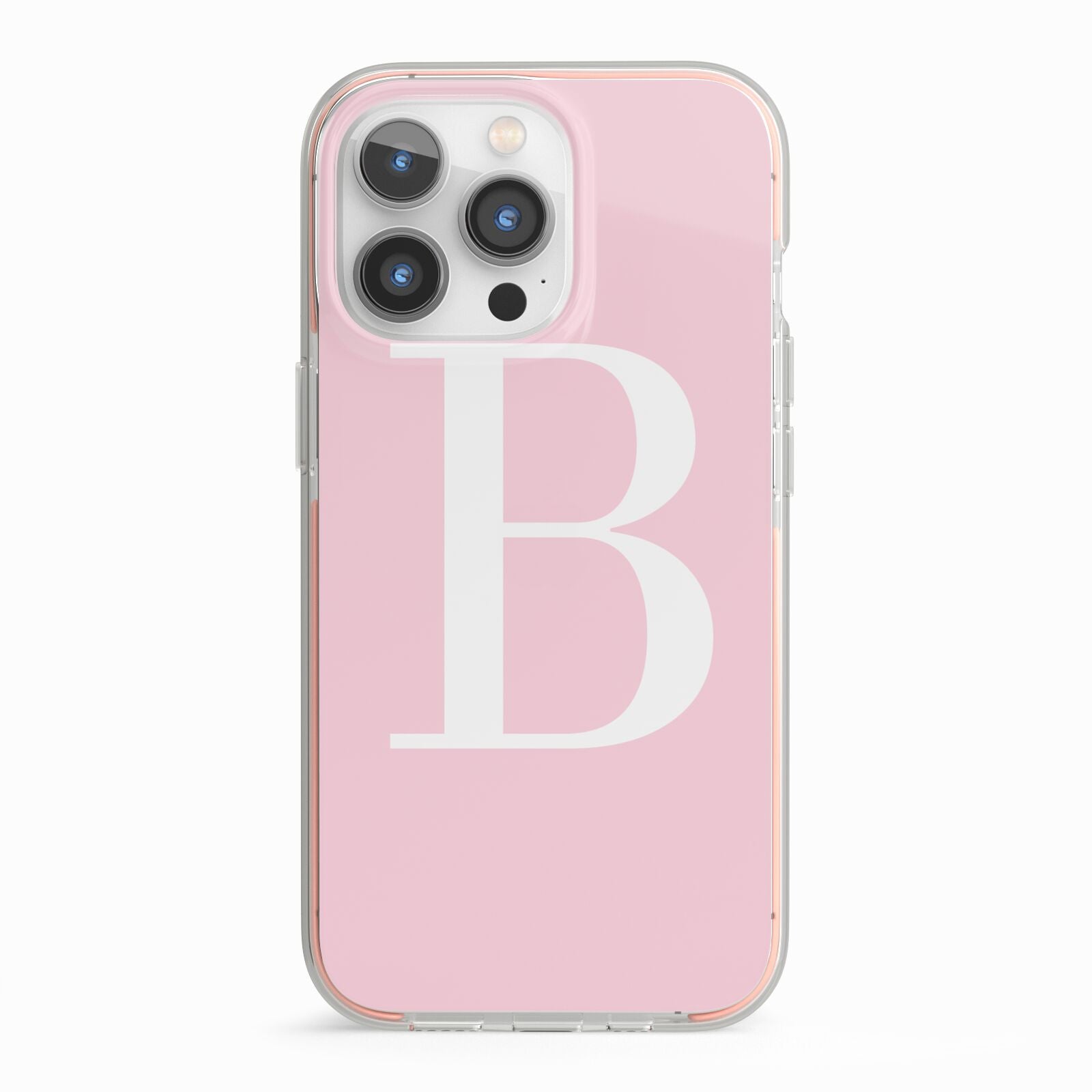 Personalised Pink White Initial iPhone 13 Pro TPU Impact Case with Pink Edges