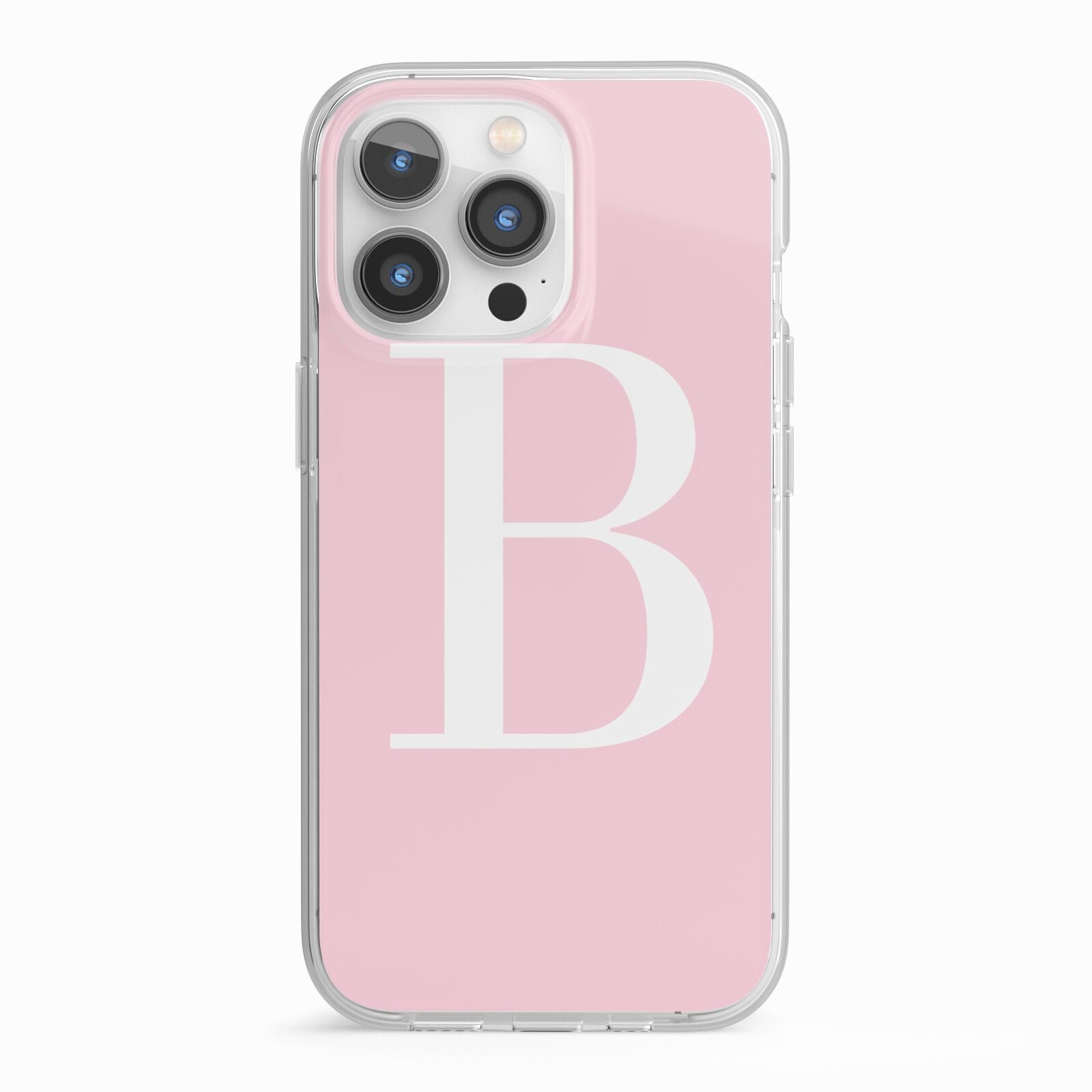 Personalised Pink White Initial iPhone 13 Pro TPU Impact Case with White Edges