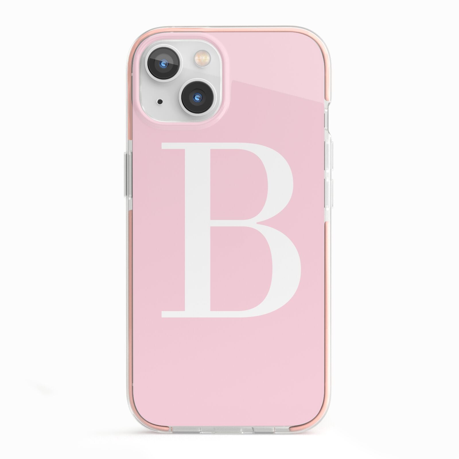 Personalised Pink White Initial iPhone 13 TPU Impact Case with Pink Edges