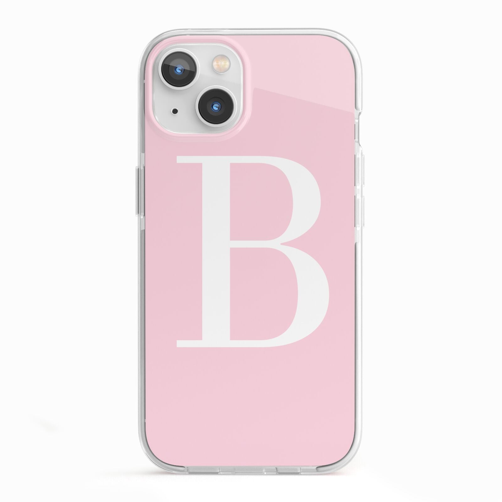 Personalised Pink White Initial iPhone 13 TPU Impact Case with White Edges