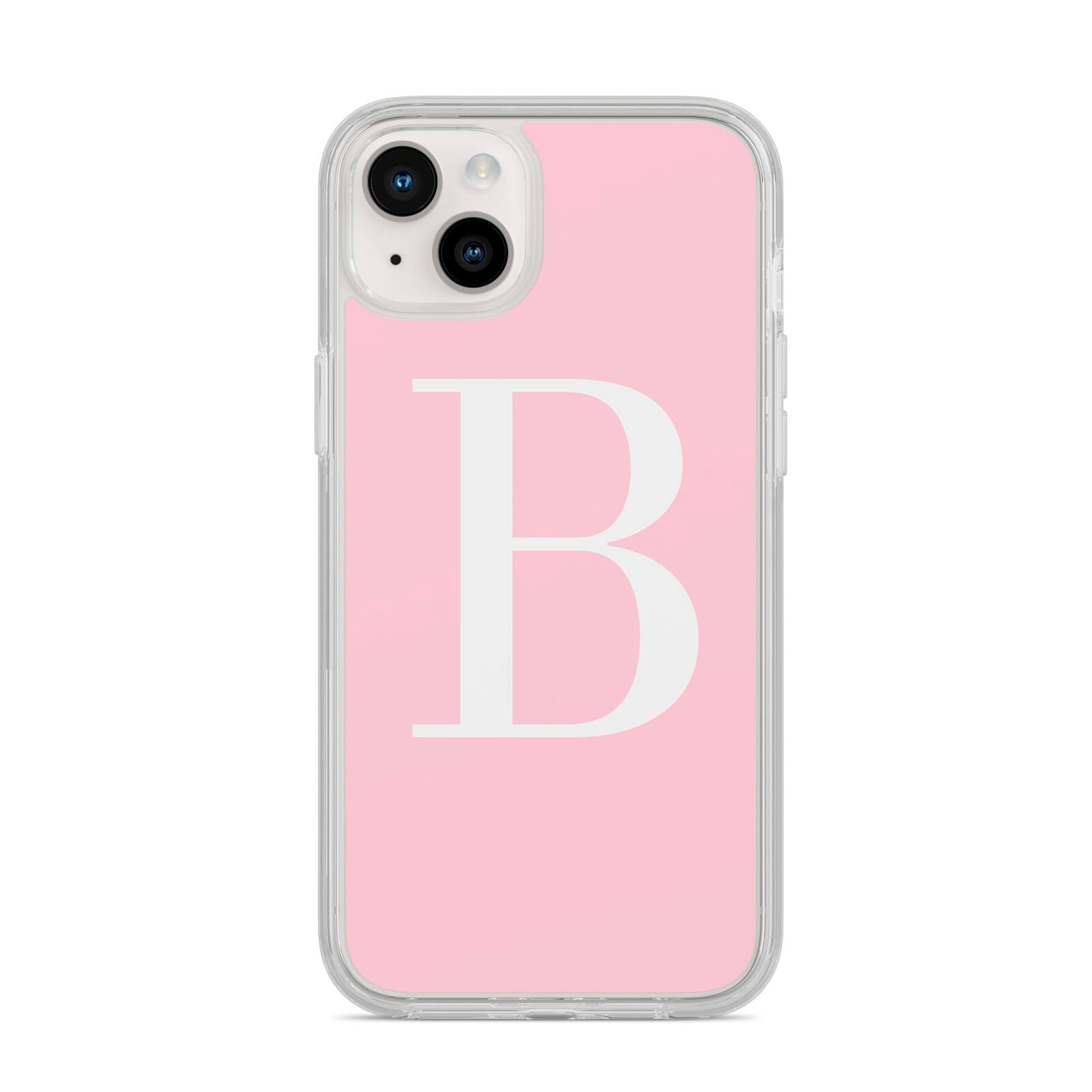 Personalised Pink White Initial iPhone 14 Plus Clear Tough Case Starlight