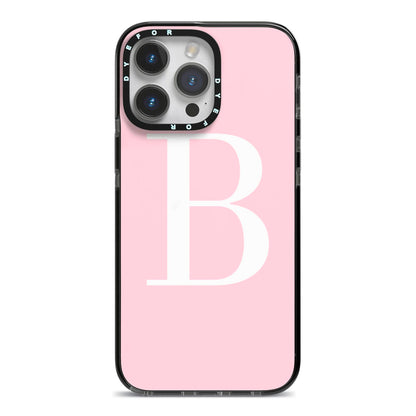 Personalised Pink White Initial iPhone 14 Pro Max Black Impact Case on Silver phone