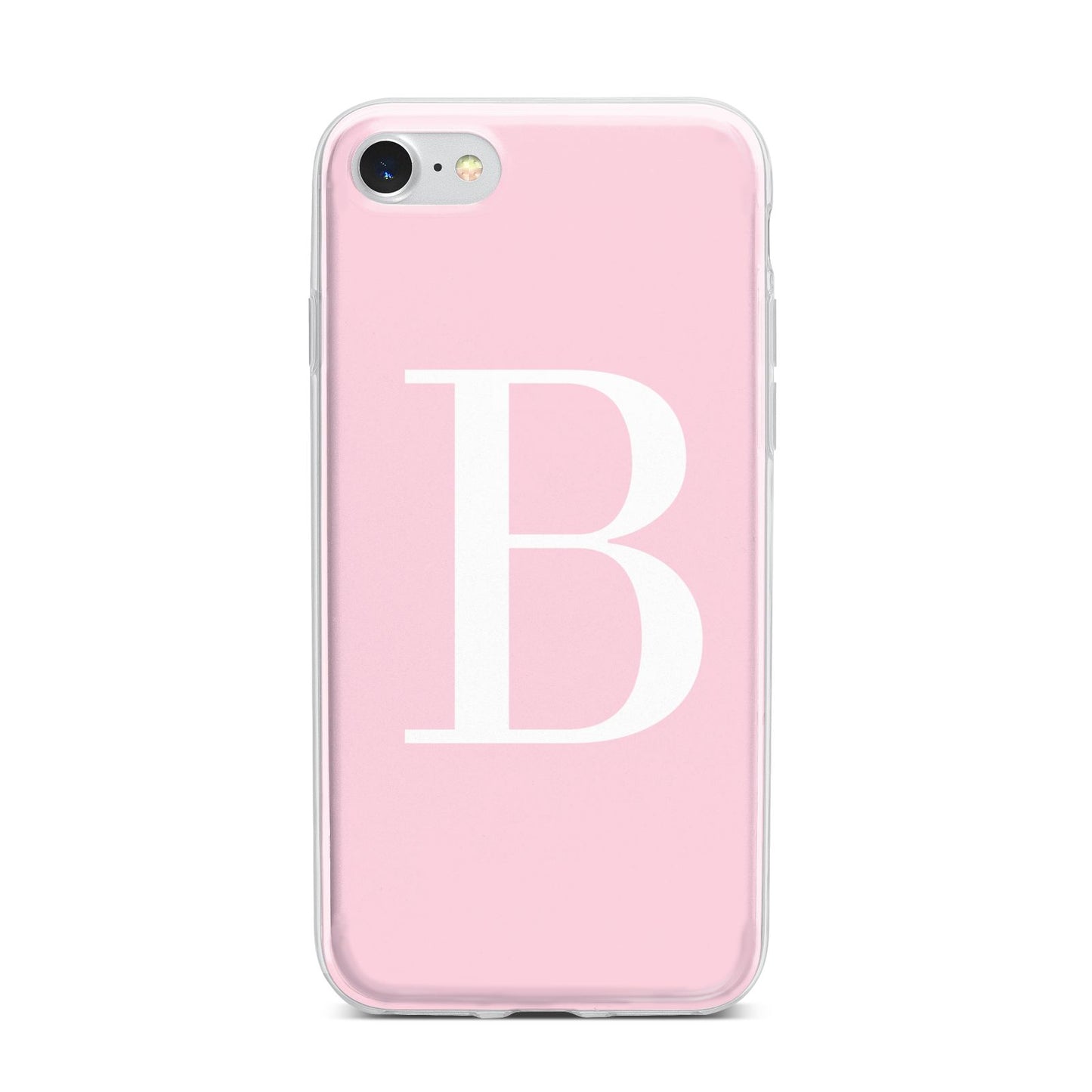 Personalised Pink White Initial iPhone 7 Bumper Case on Silver iPhone