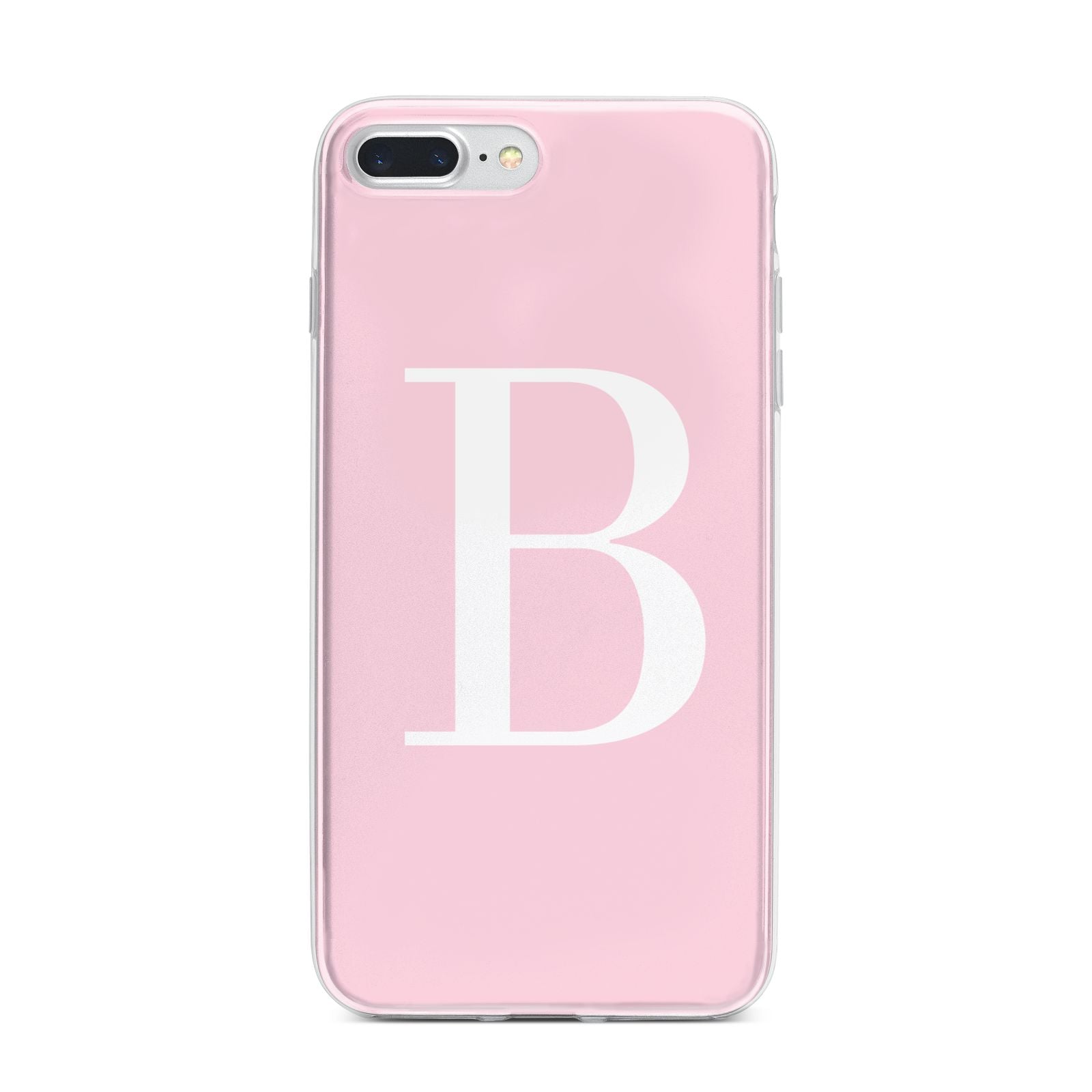 Personalised Pink White Initial iPhone 7 Plus Bumper Case on Silver iPhone