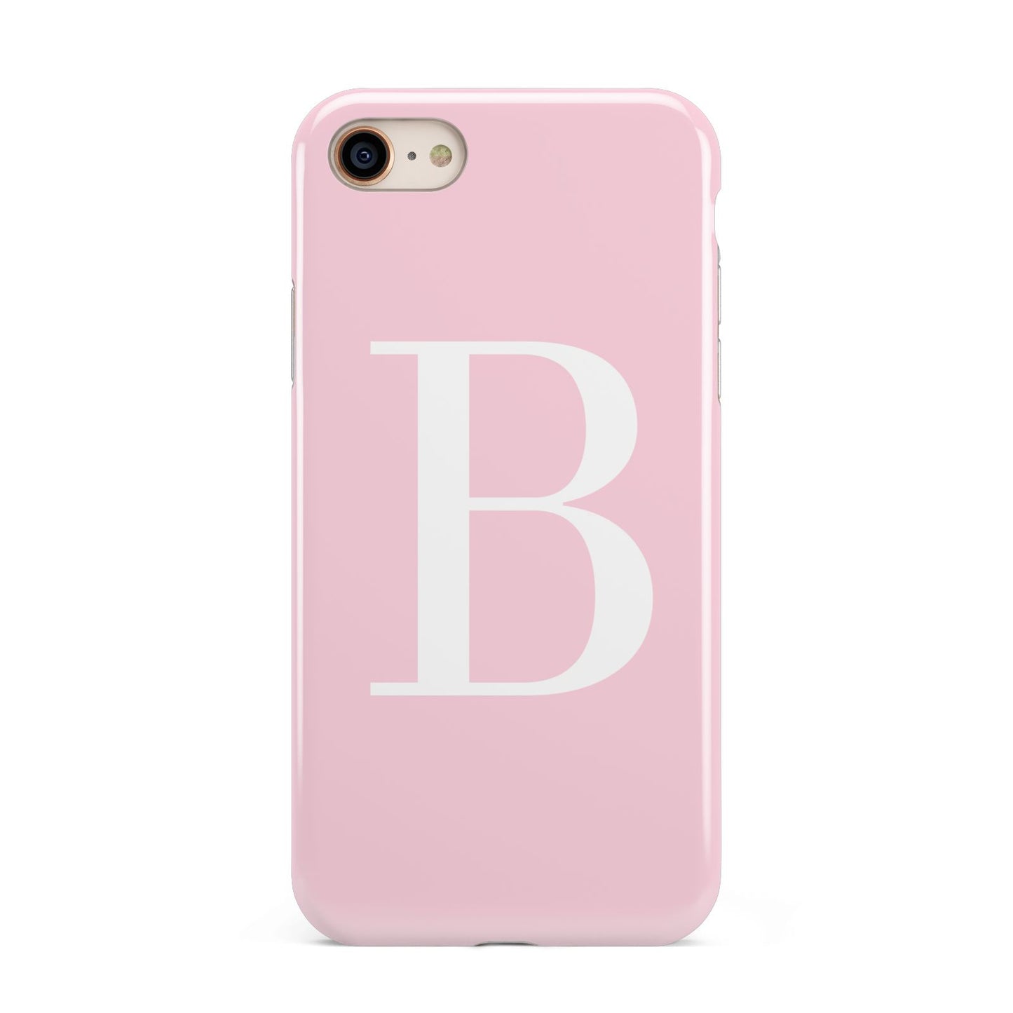 Personalised Pink White Initial iPhone 8 3D Tough Case on Gold Phone