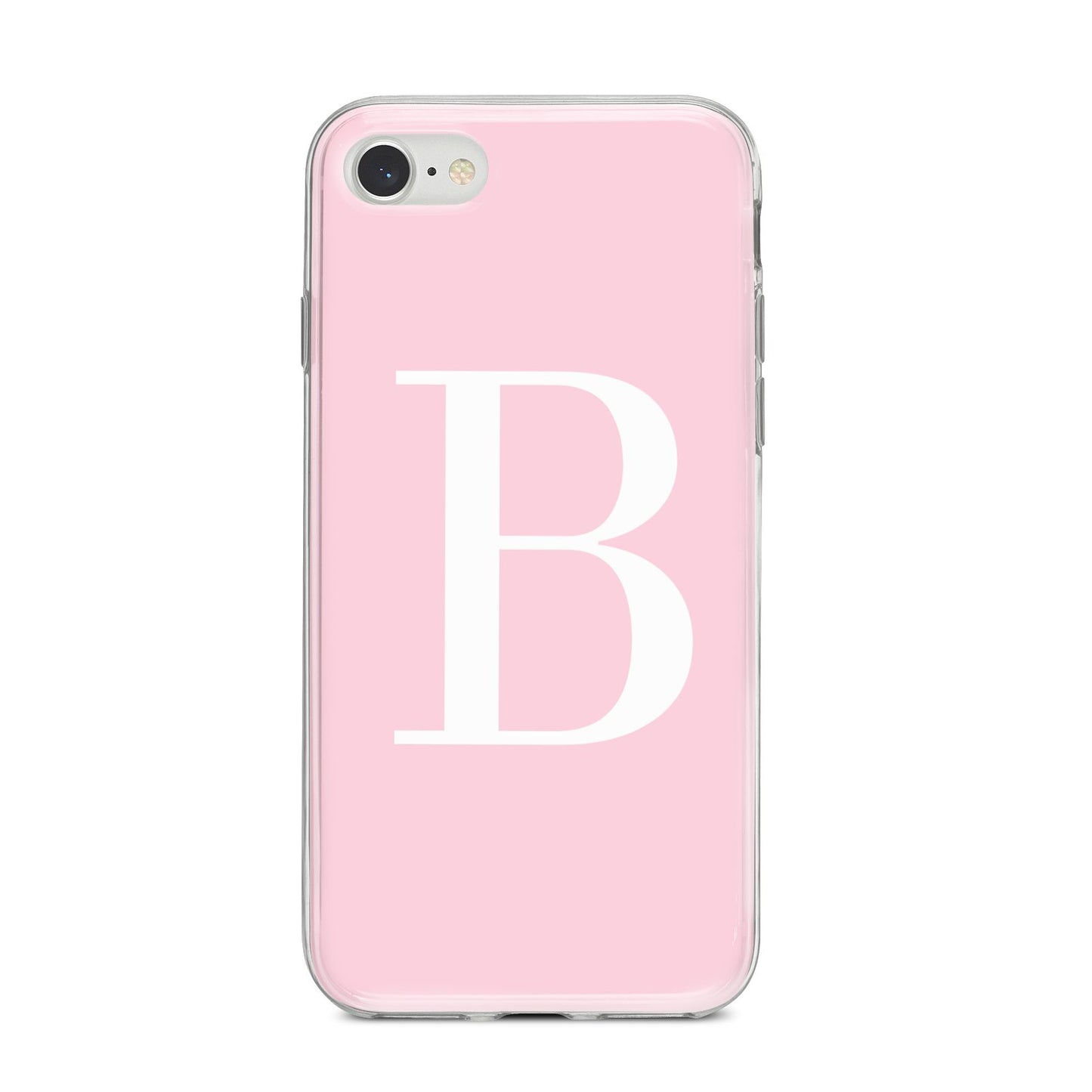 Personalised Pink White Initial iPhone 8 Bumper Case on Silver iPhone