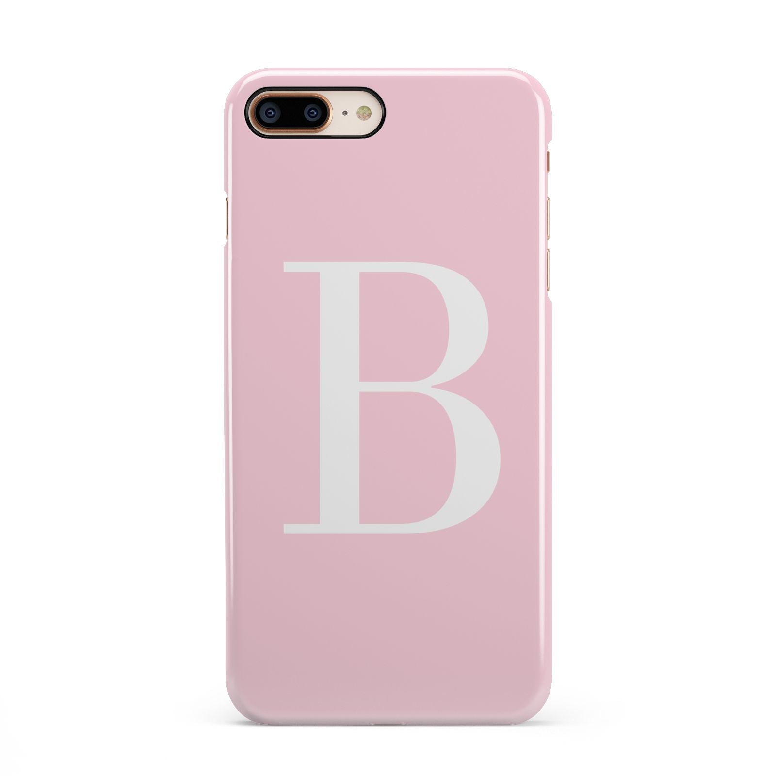 Personalised Pink White Initial iPhone 8 Plus 3D Snap Case on Gold Phone