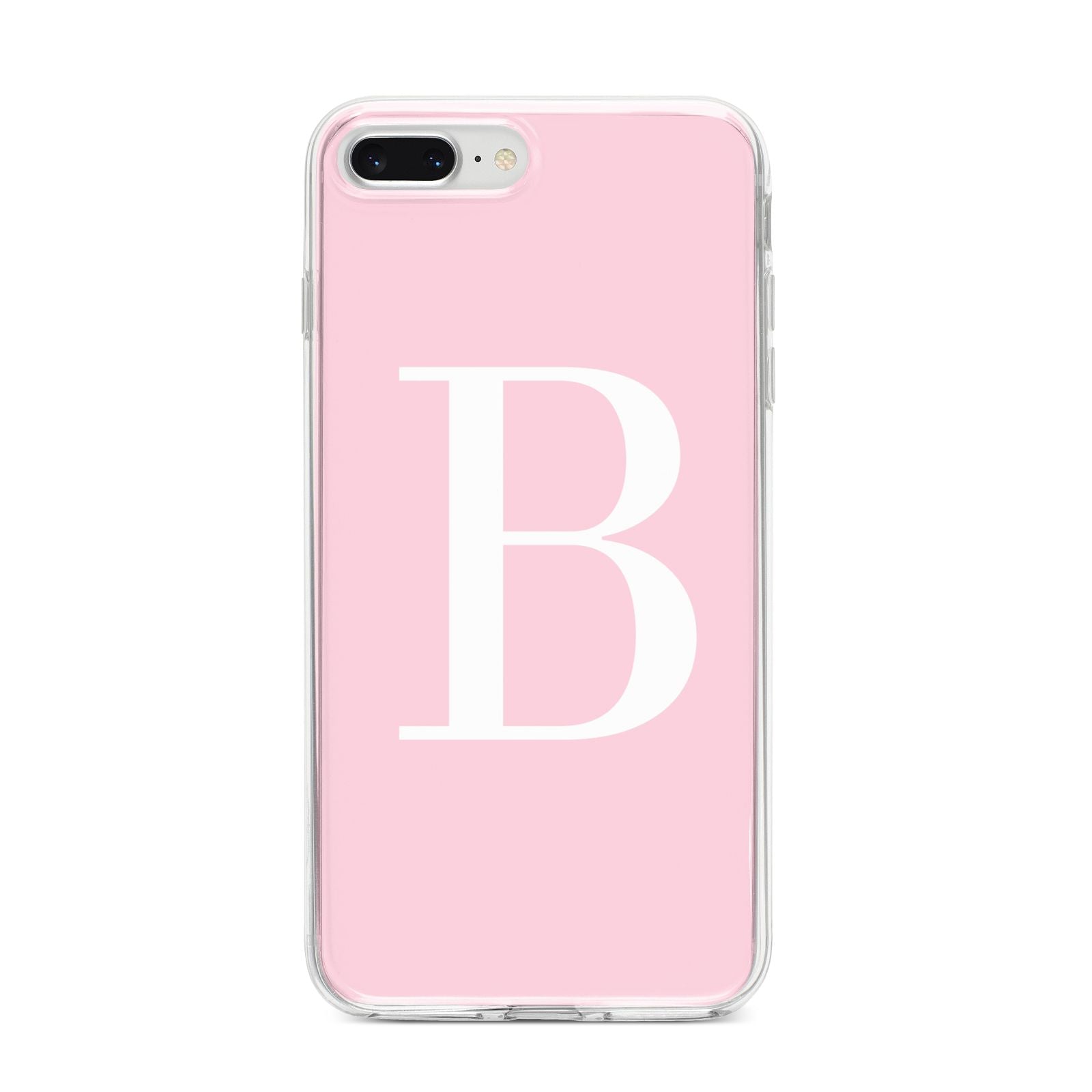 Personalised Pink White Initial iPhone 8 Plus Bumper Case on Silver iPhone