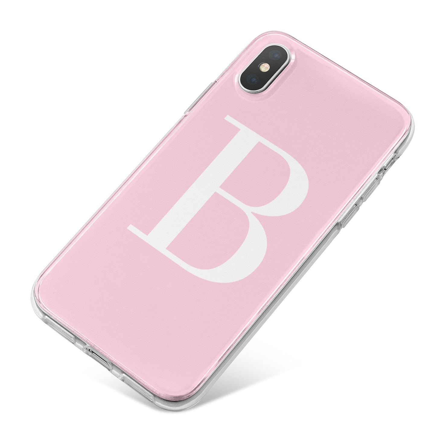 Personalised Pink White Initial iPhone X Bumper Case on Silver iPhone