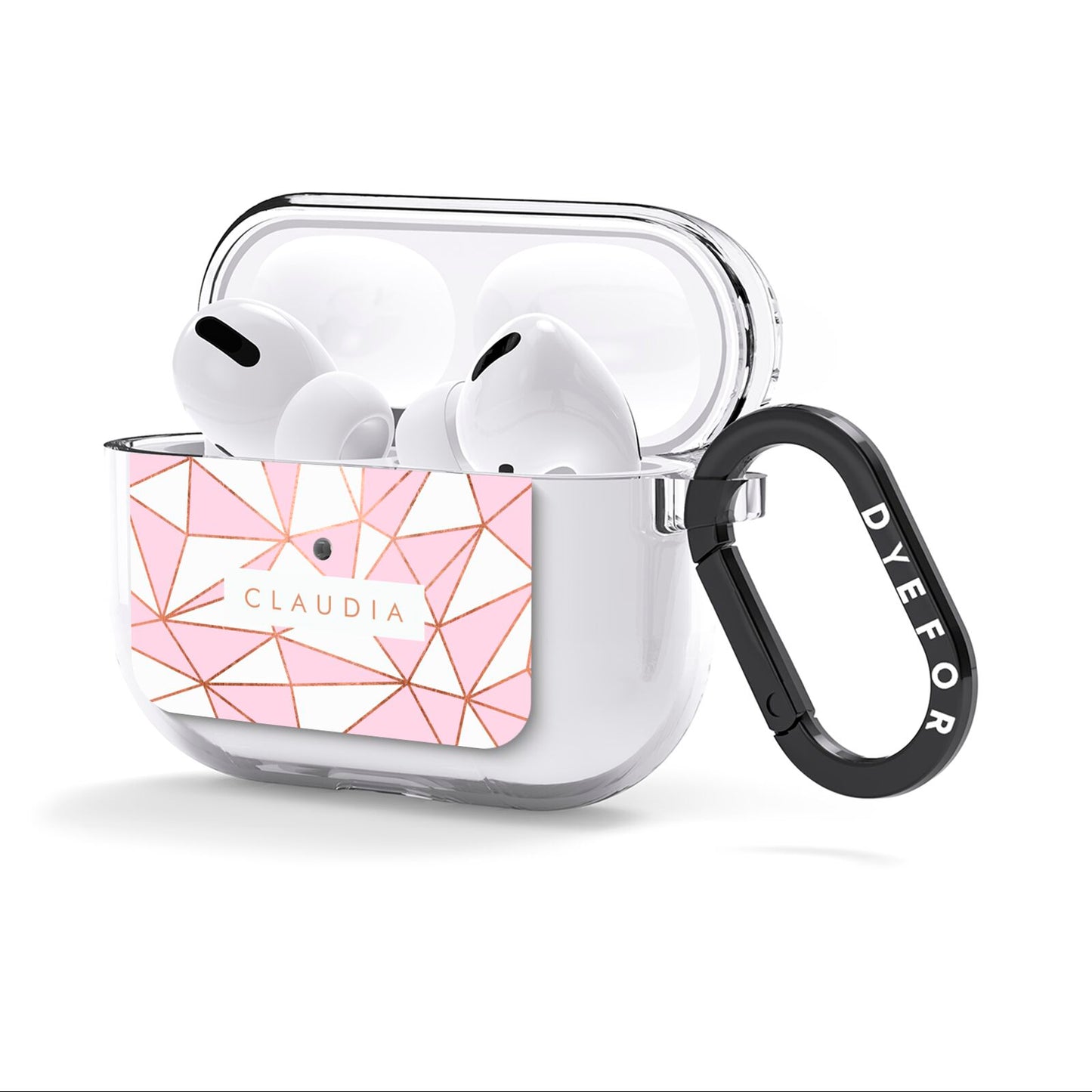 Personalised Pink White Rose Gold Name AirPods Clear Case 3rd Gen Side Image