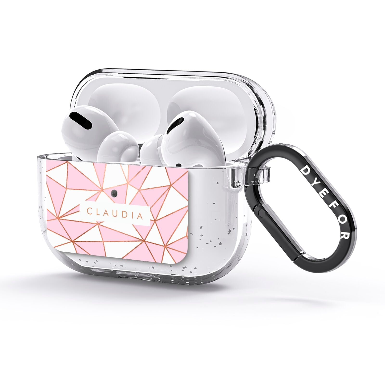 Personalised Pink White Rose Gold Name AirPods Glitter Case 3rd Gen Side Image