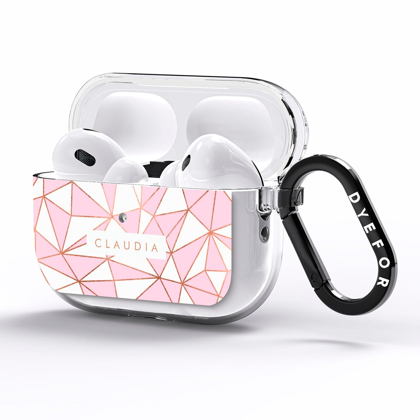 Personalised Pink White Rose Gold Name AirPods Pro Clear Case Side Image