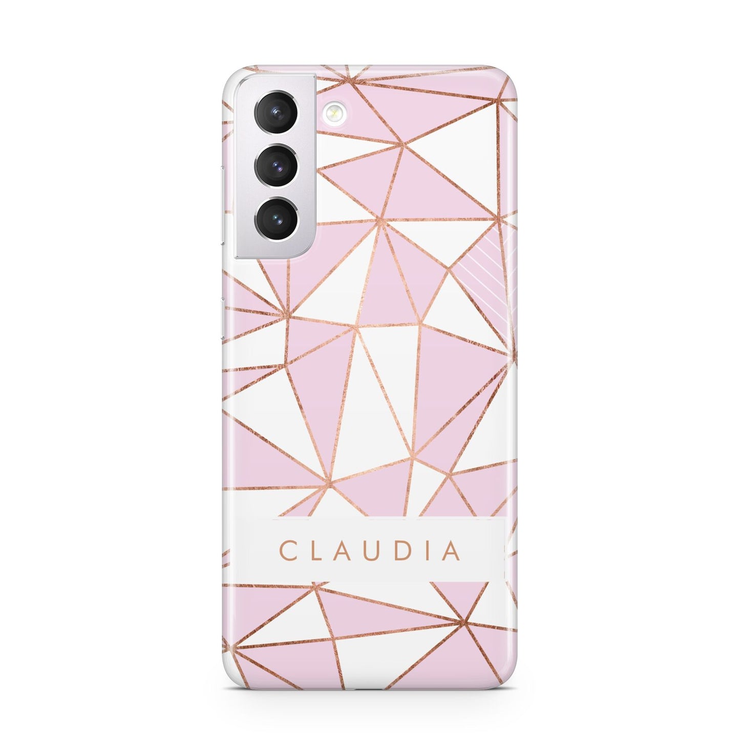 Personalised Pink White Rose Gold Name Samsung S21 Case