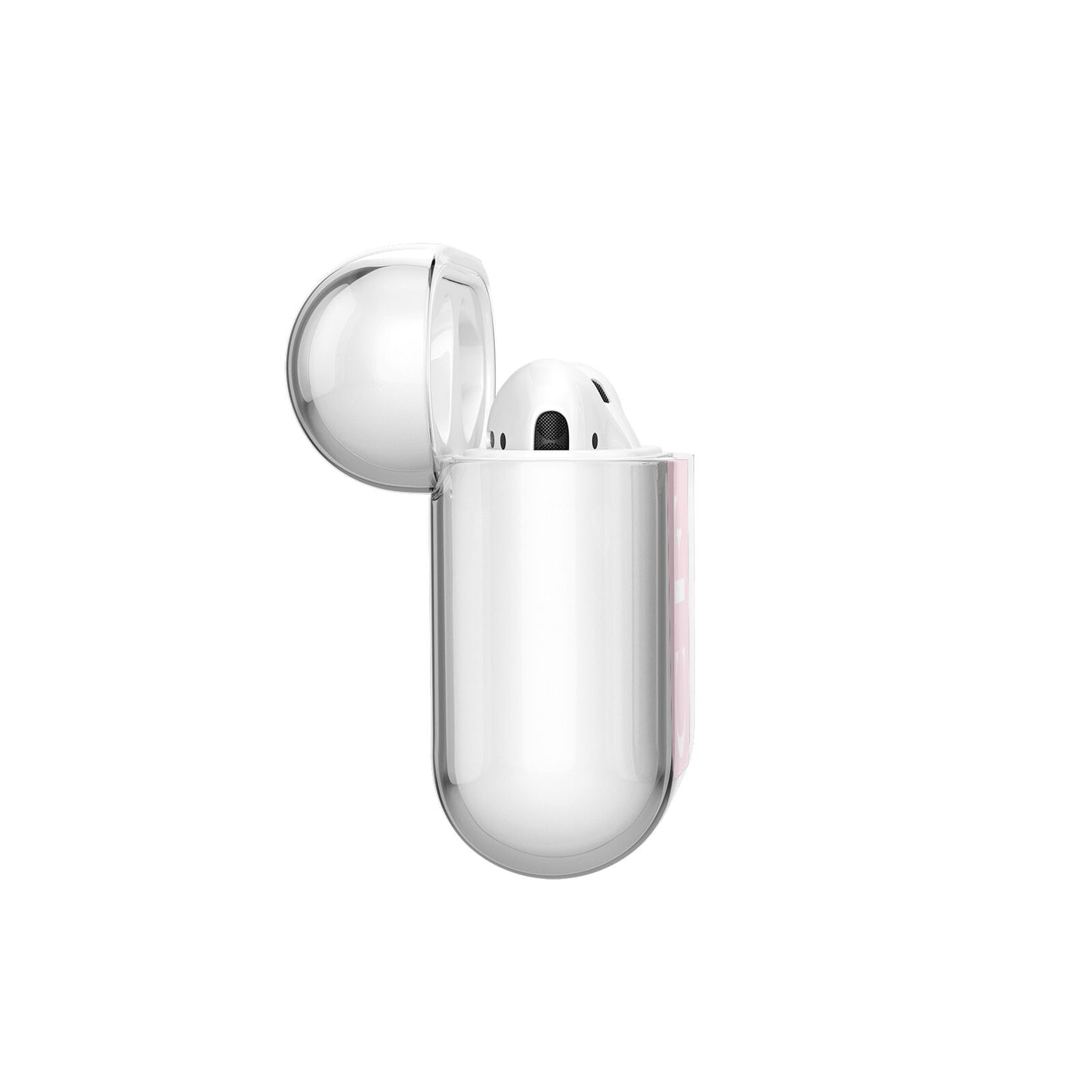 Personalised Pink White Side Initials AirPods Case Side Angle