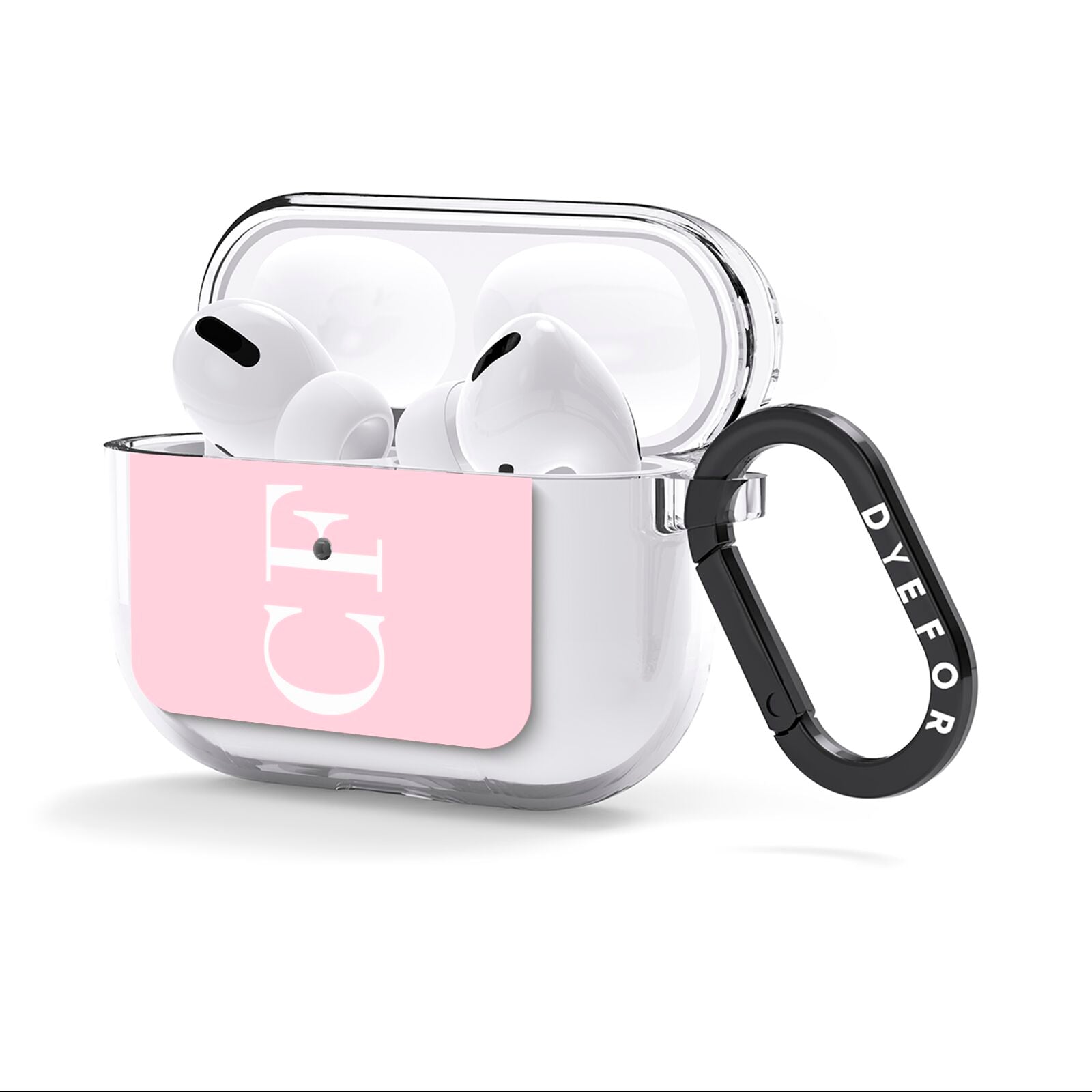 Personalised Pink White Side Initials AirPods Clear Case 3rd Gen Side Image