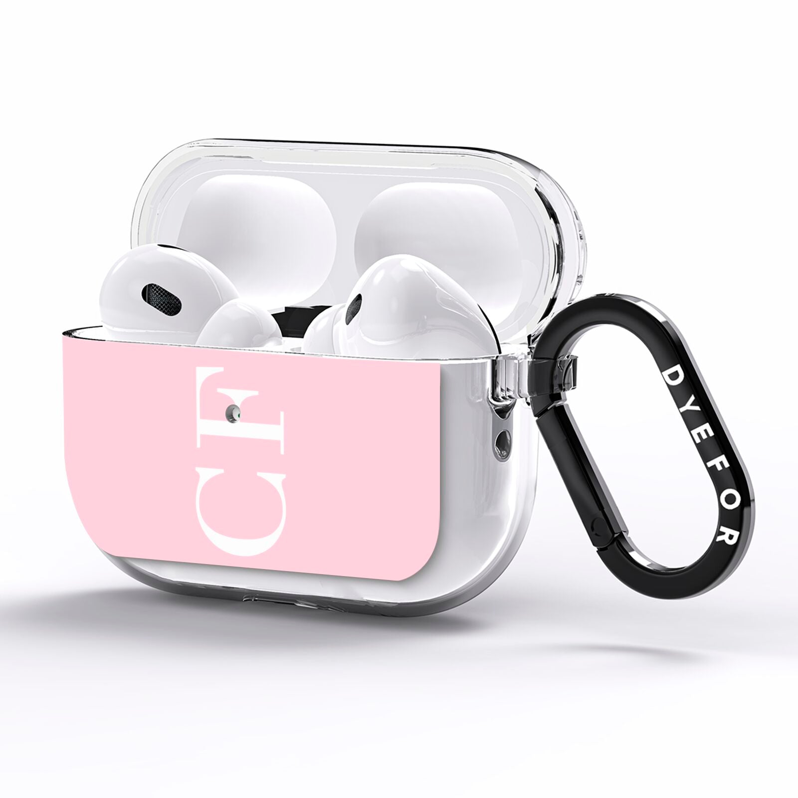 Personalised Pink White Side Initials AirPods Pro Clear Case Side Image