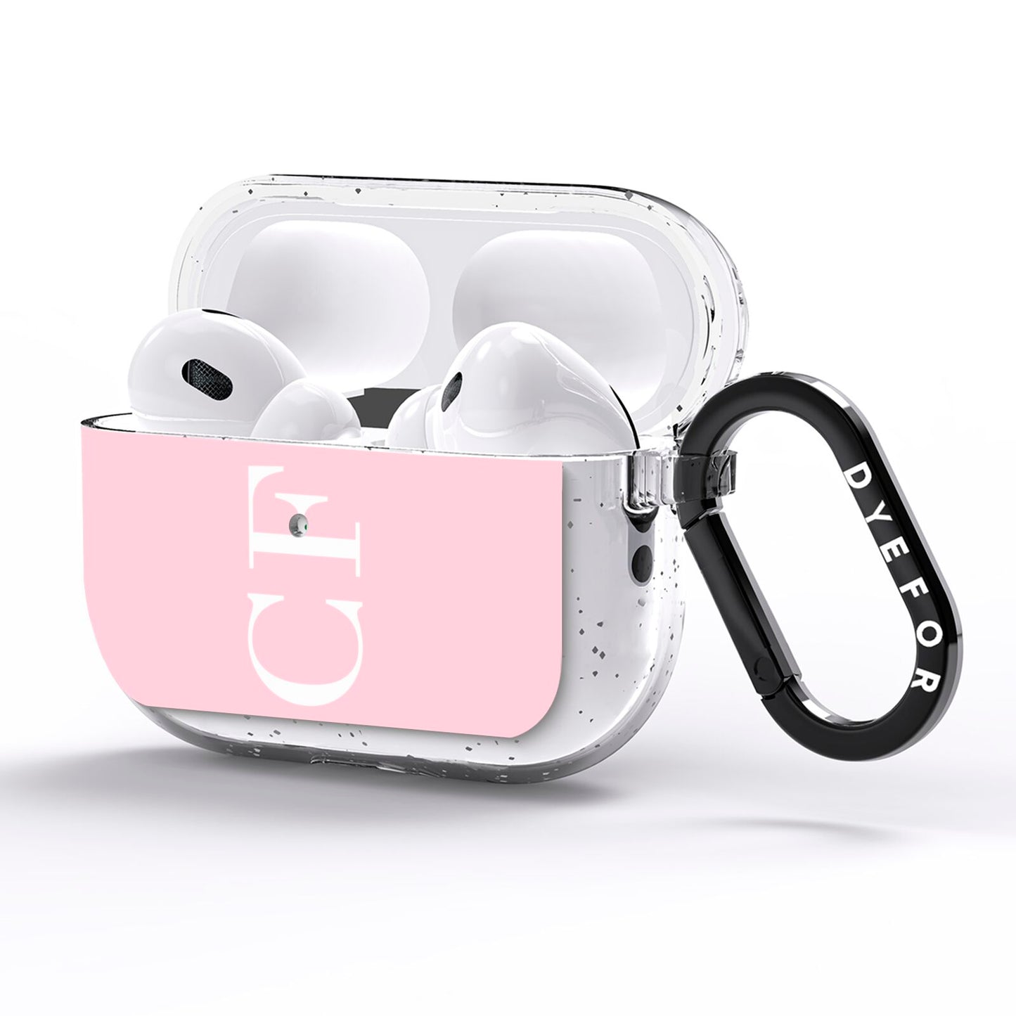 Personalised Pink White Side Initials AirPods Pro Glitter Case Side Image