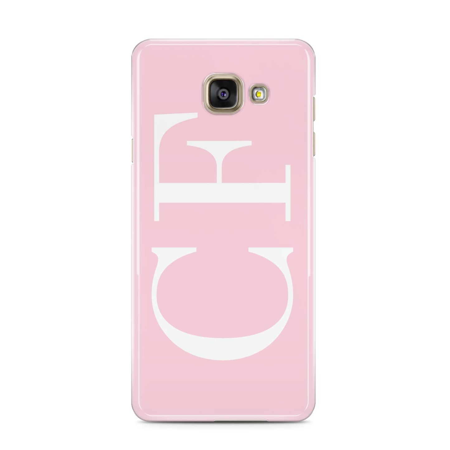 Personalised Pink White Side Initials Samsung Galaxy A3 2016 Case on gold phone