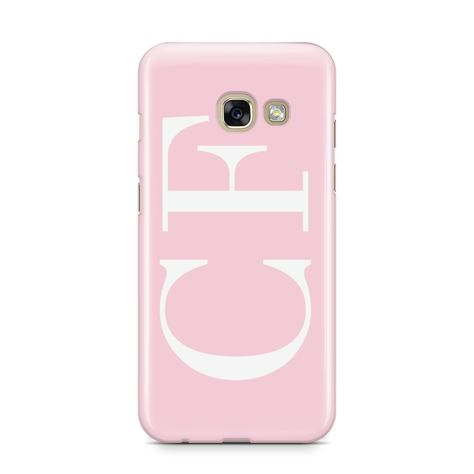 Personalised Pink White Side Initials Samsung Galaxy A3 2017 Case on gold phone