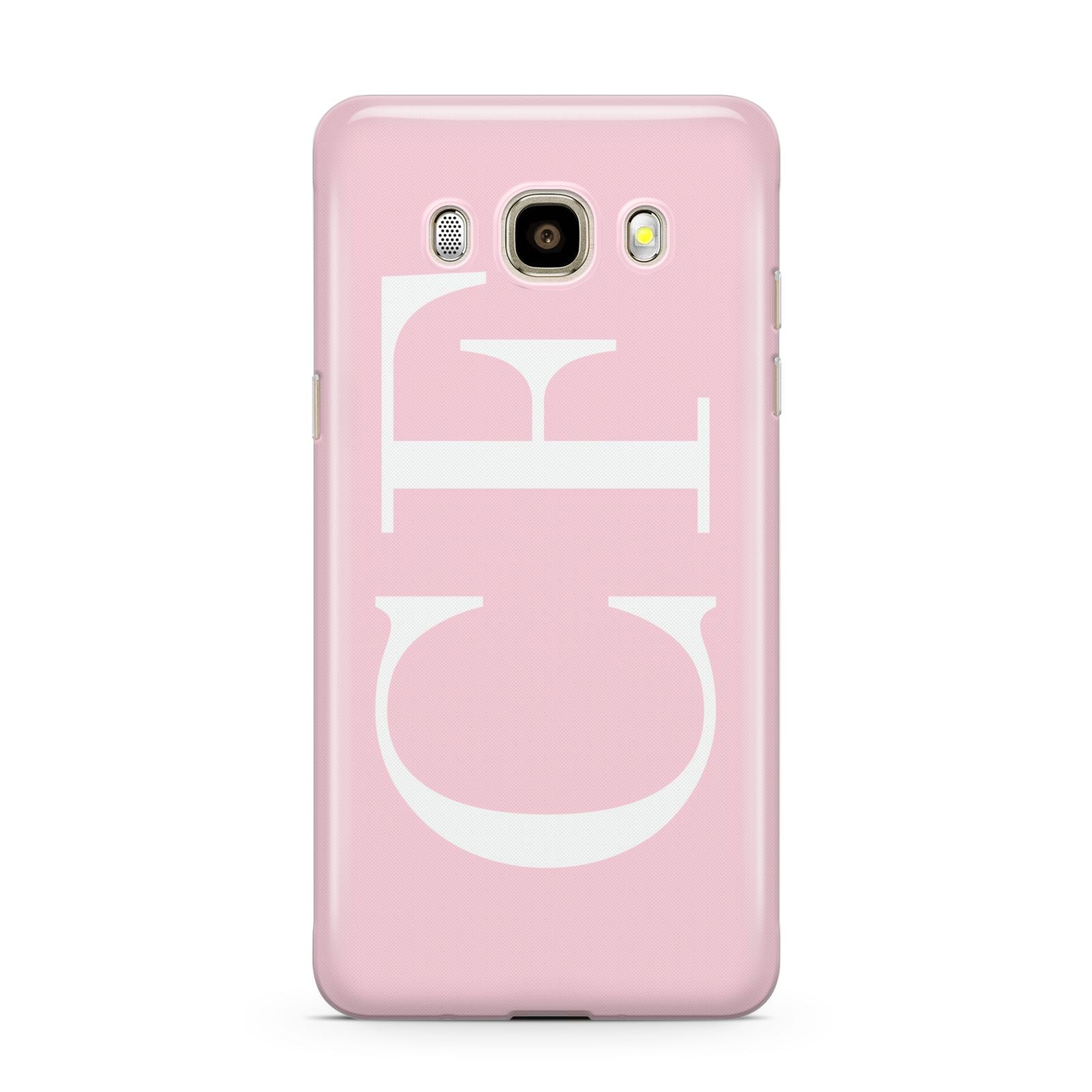 Personalised Pink White Side Initials Samsung Galaxy J7 2016 Case on gold phone