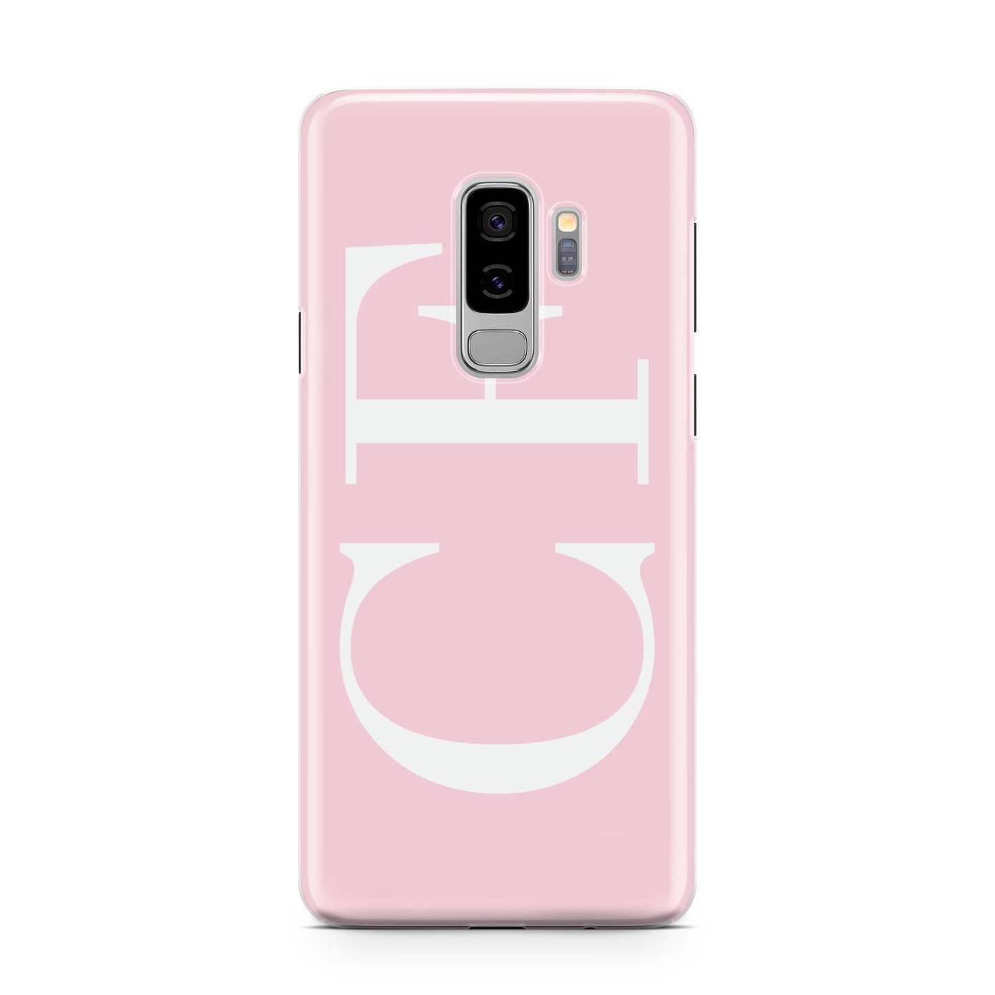 Personalised Pink White Side Initials Samsung Galaxy S9 Plus Case on Silver phone