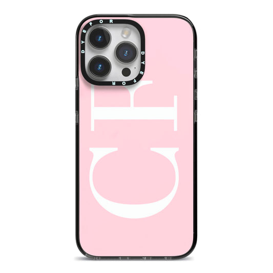 Personalised Pink White Side Initials iPhone 14 Pro Max Black Impact Case on Silver phone